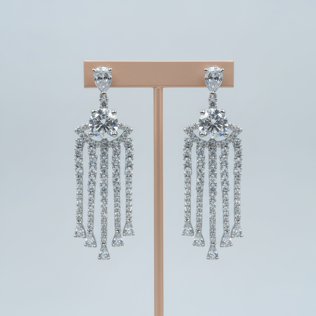 Silvery Kanmani American Diamond Danglers