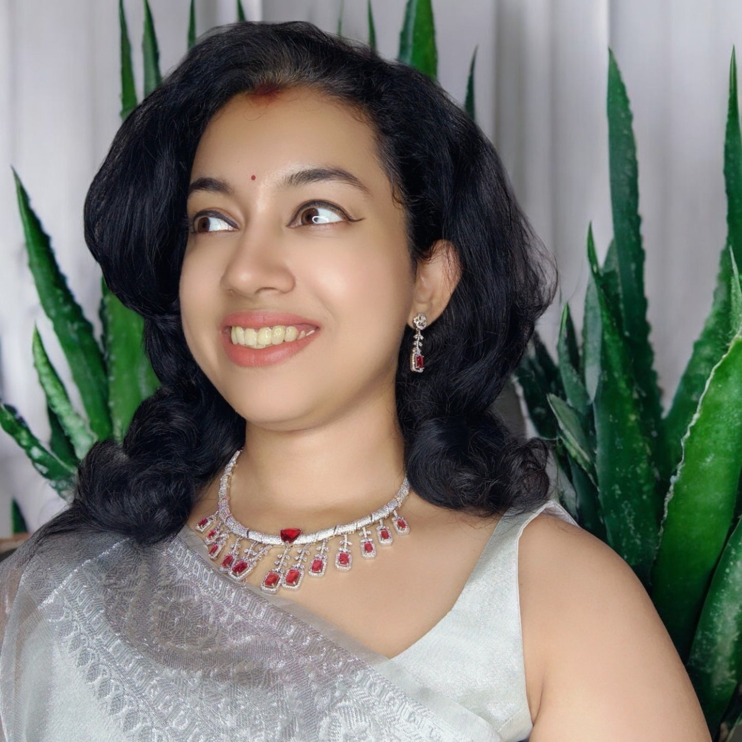 Dark Pink Anupama American Diamond Hasli Necklace set