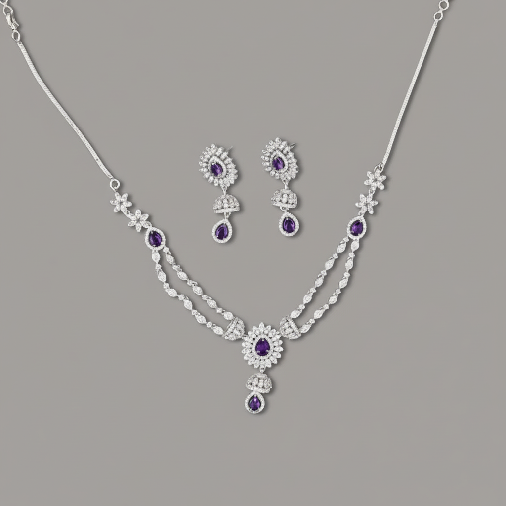 Purple Roshika American Diamond Necklace set
