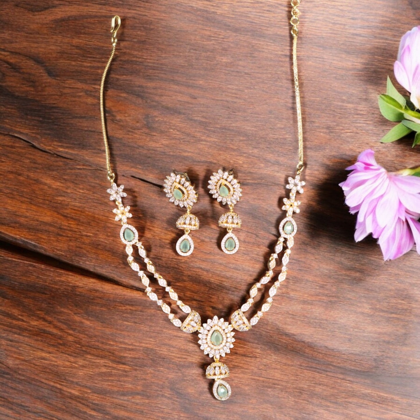 Turquoise Roshika American Diamond Necklace set