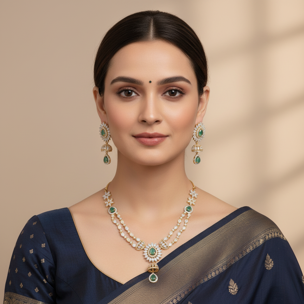 Turquoise Roshika American Diamond Necklace set