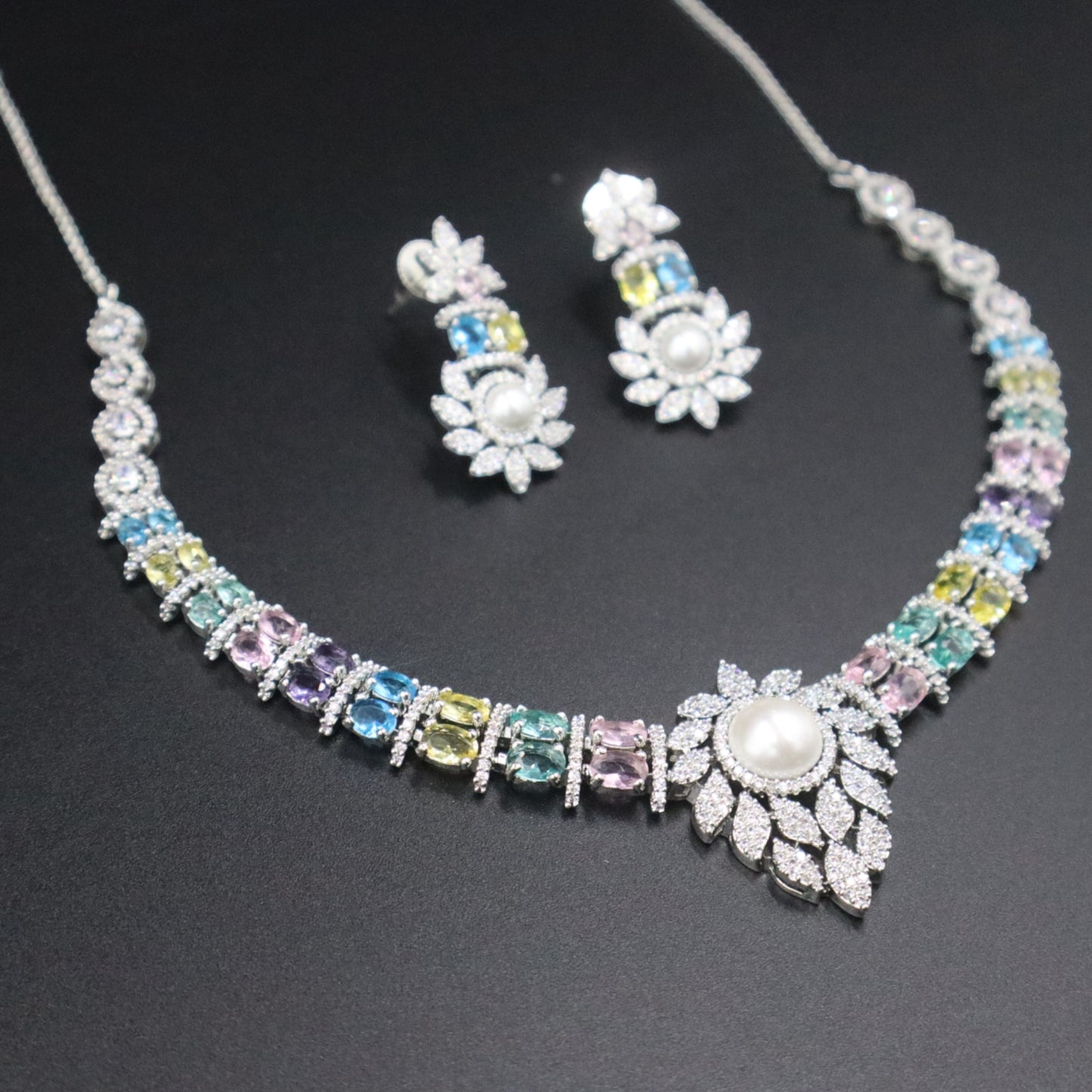 Multicolor Surasa American Diamond Necklace set