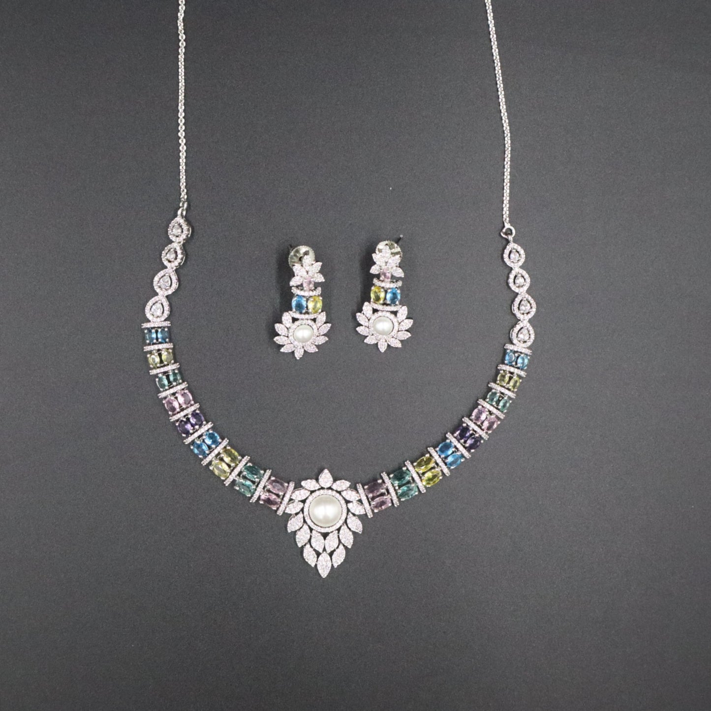 Multicolor Surasa American Diamond Necklace set