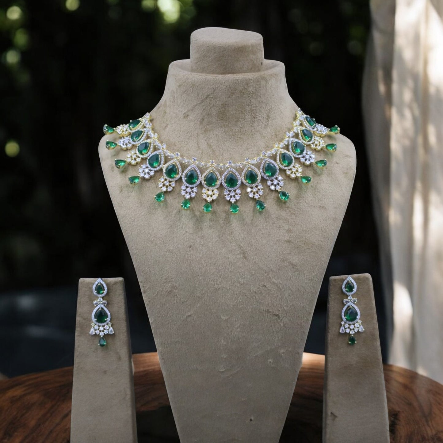 Emerald Aarohi American Diamond Necklace set