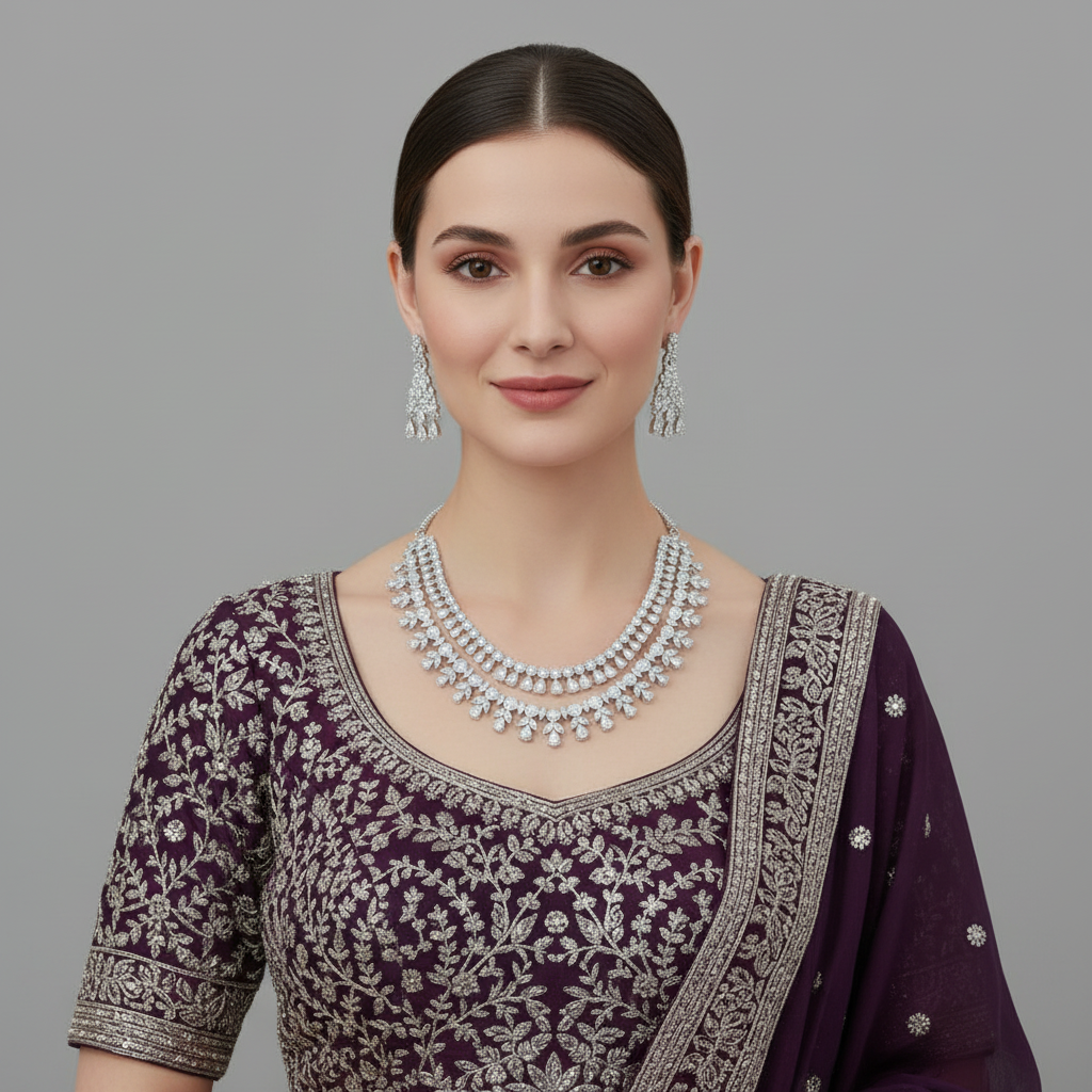 Silvery Jyotsna American Diamond Necklace set