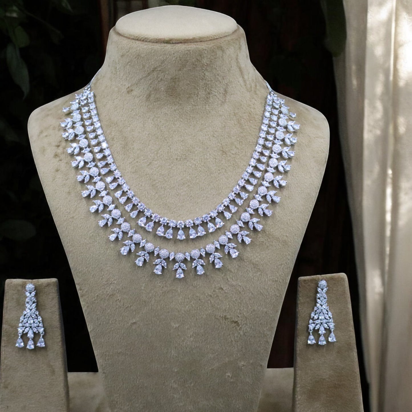 Silvery Jyotsna American Diamond Necklace set