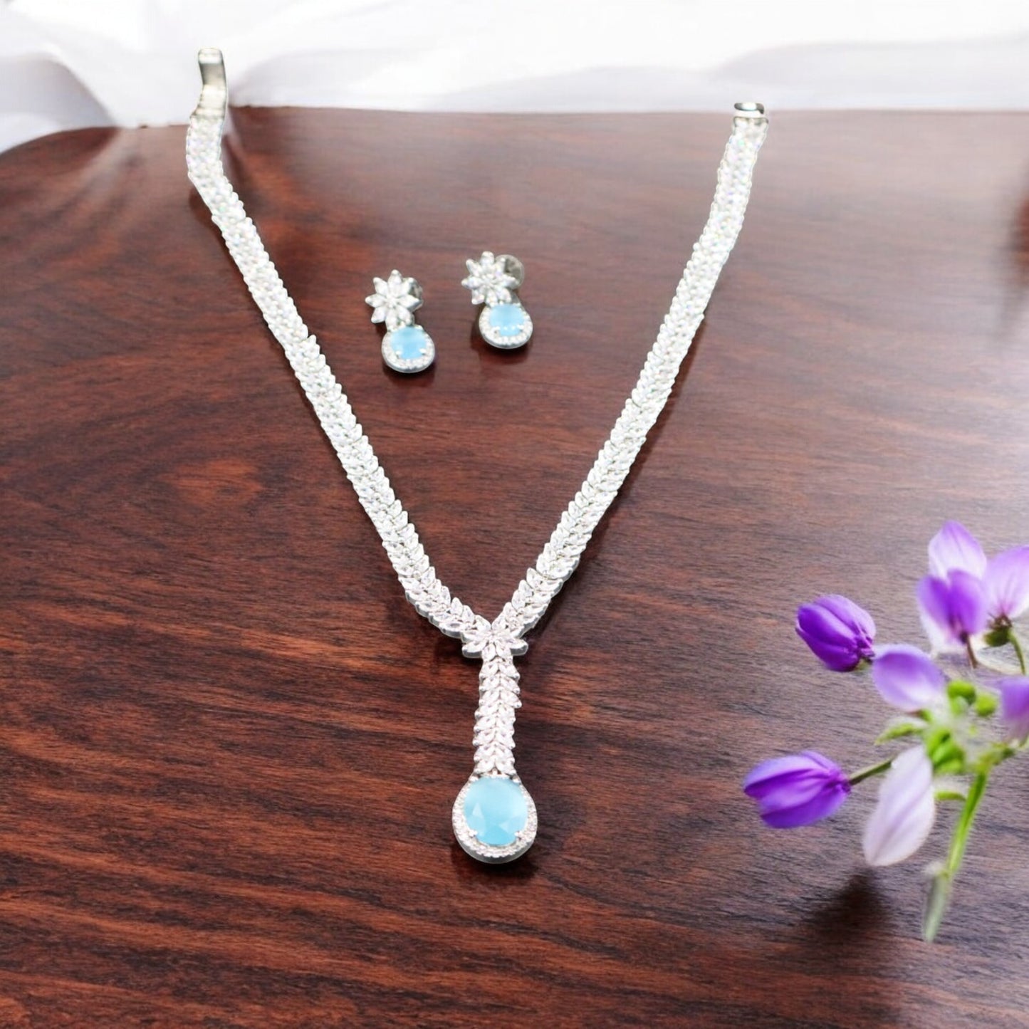 Blue Chandrika American Diamond Necklace set