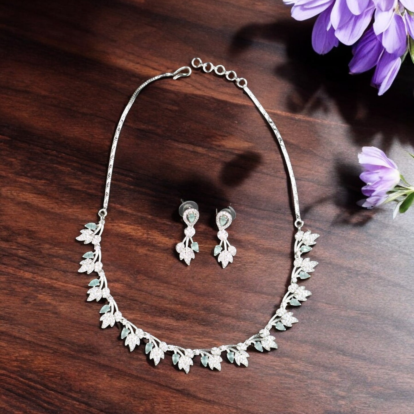 Turquoise Nakshatra American Diamond Necklace set