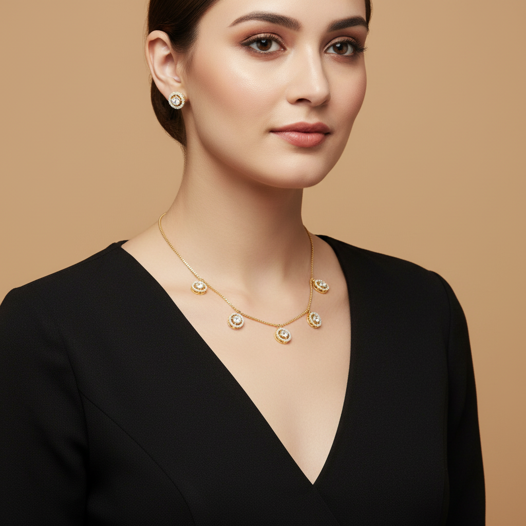 Golden Tarunika American Diamond Necklace set