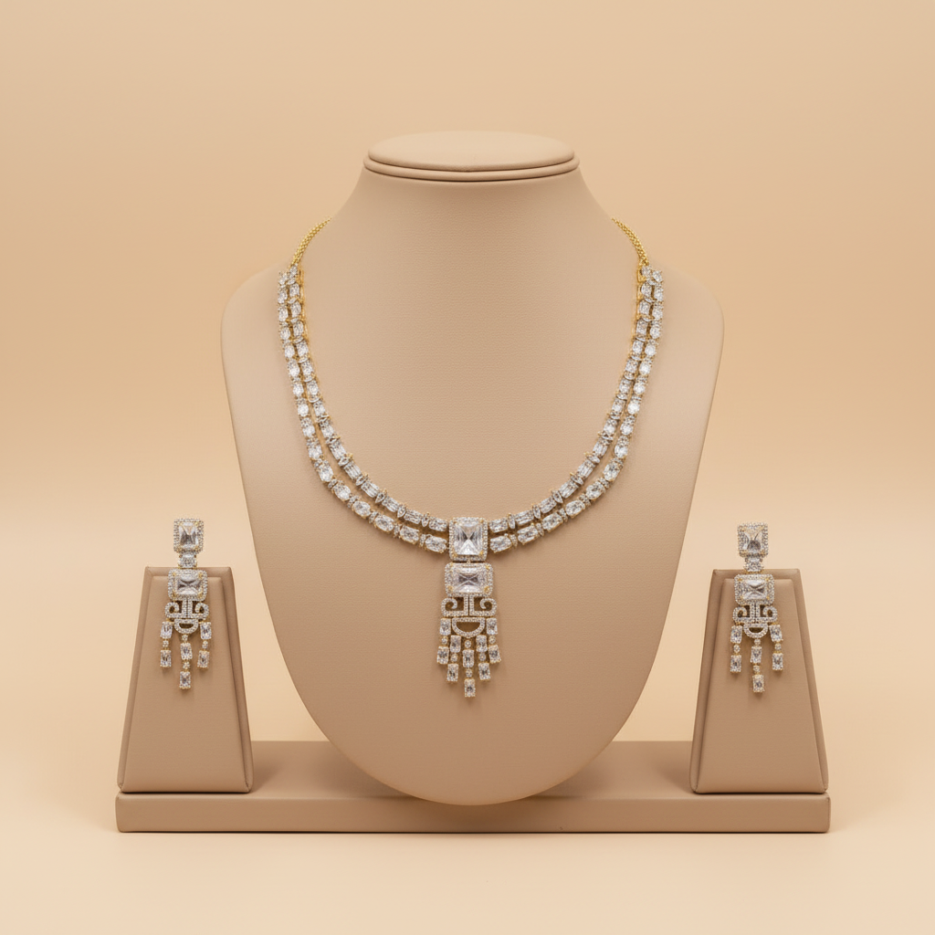 Golden Harvi American Diamond Necklace set