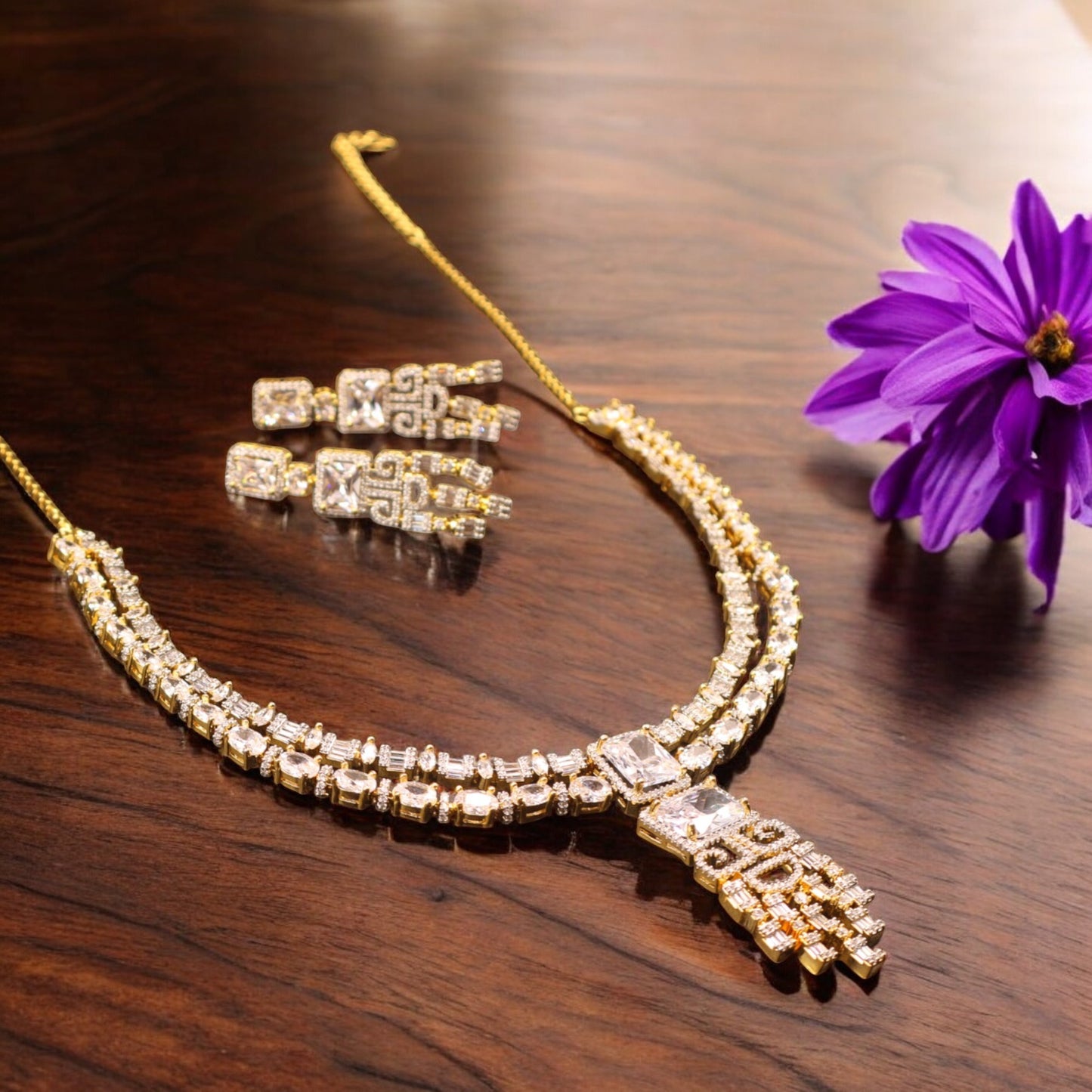 Golden Harvi American Diamond Necklace set
