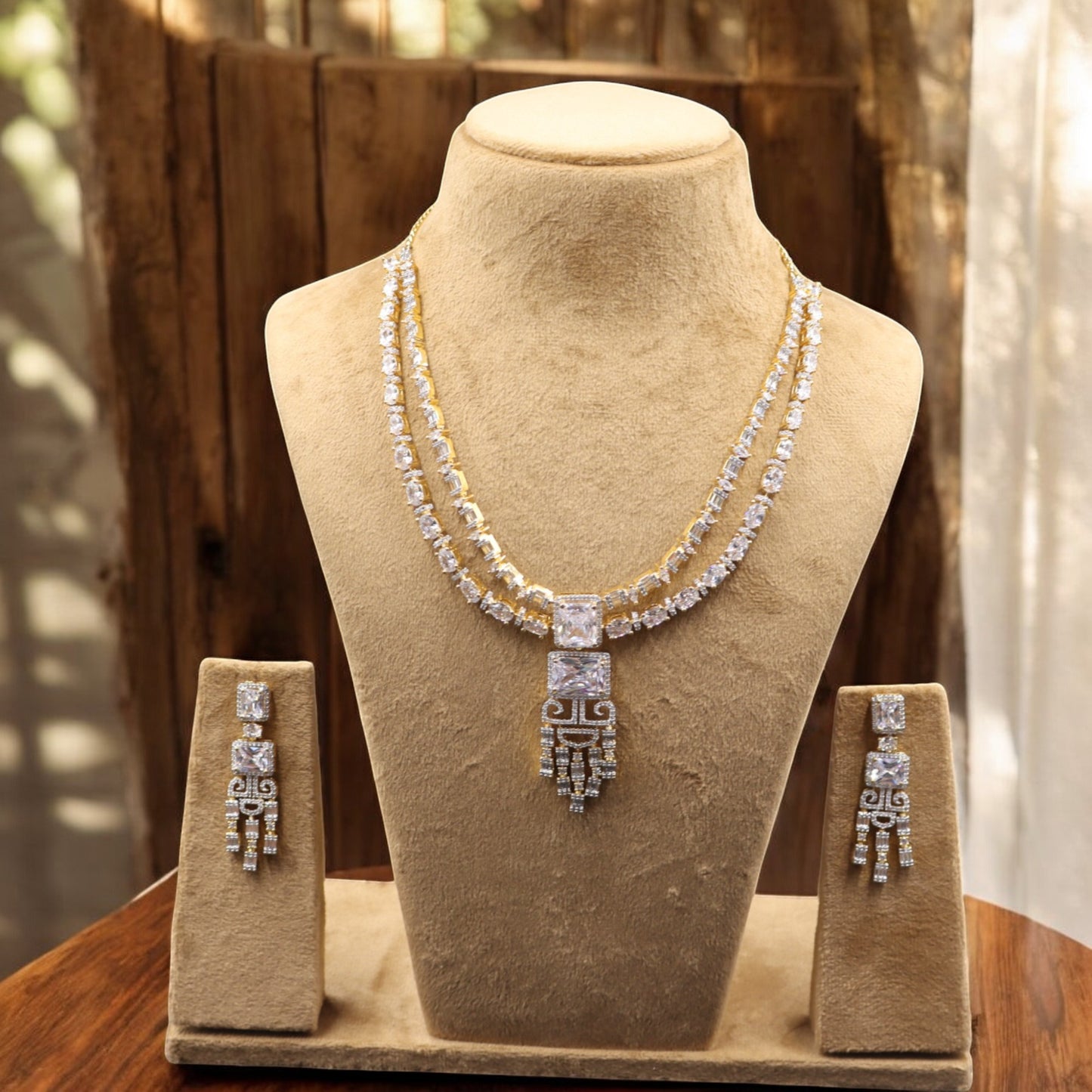Golden Harvi American Diamond Necklace set