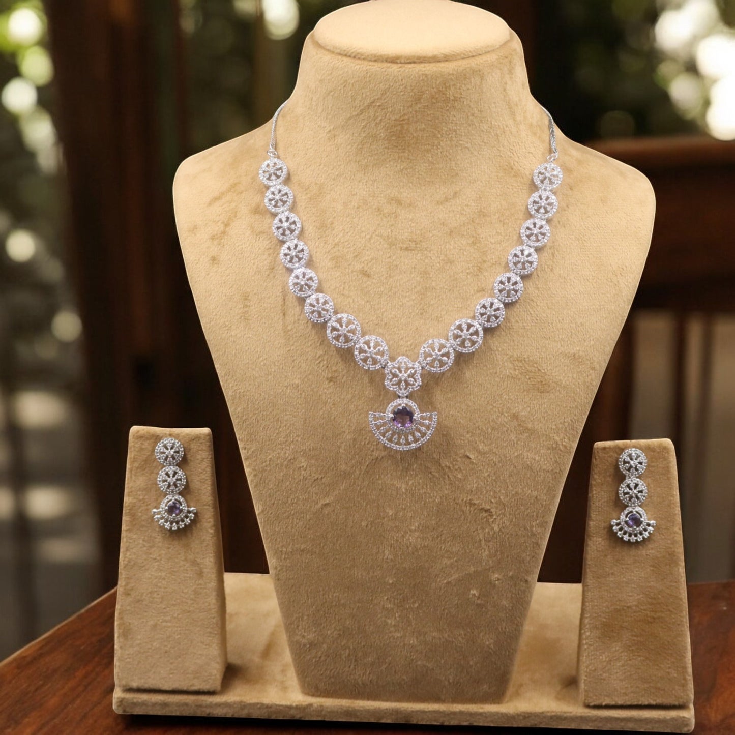 Purple Pushpanjali American Diamond Necklace set