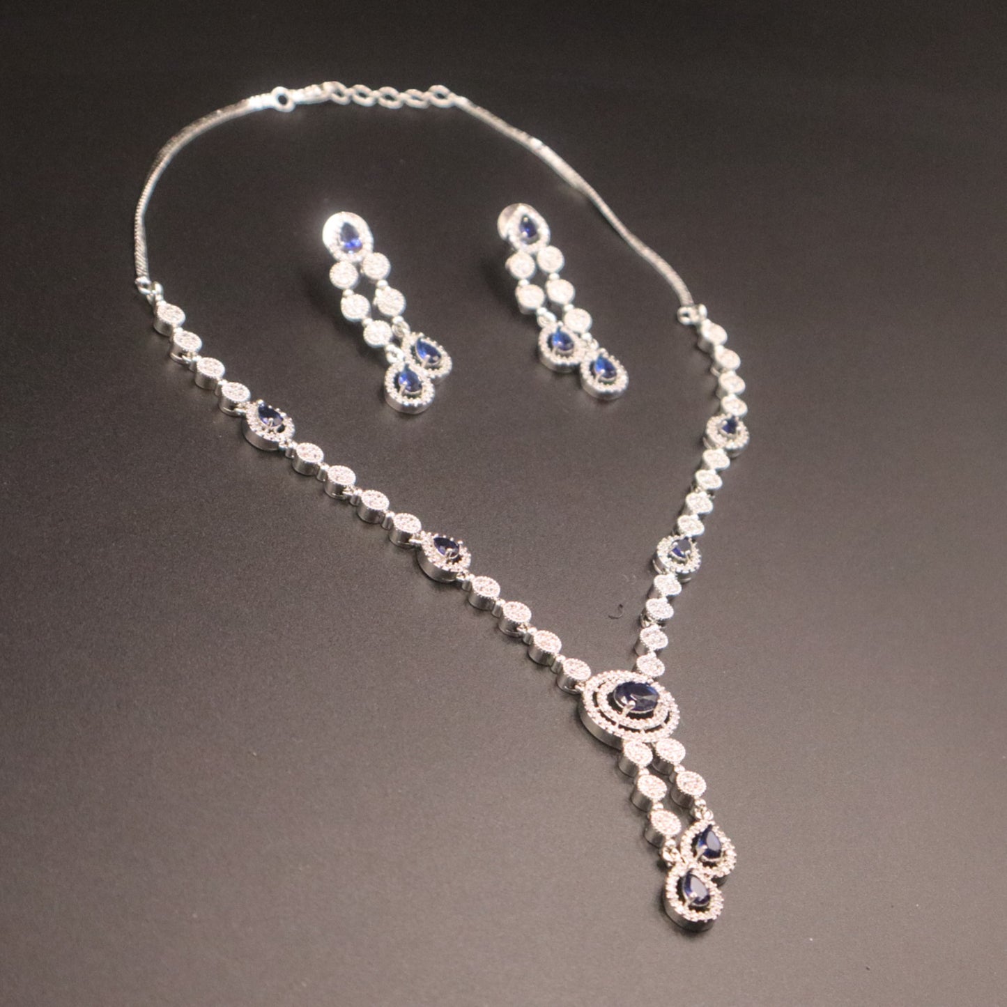 Royal Blue Poonam American Diamond Necklace set