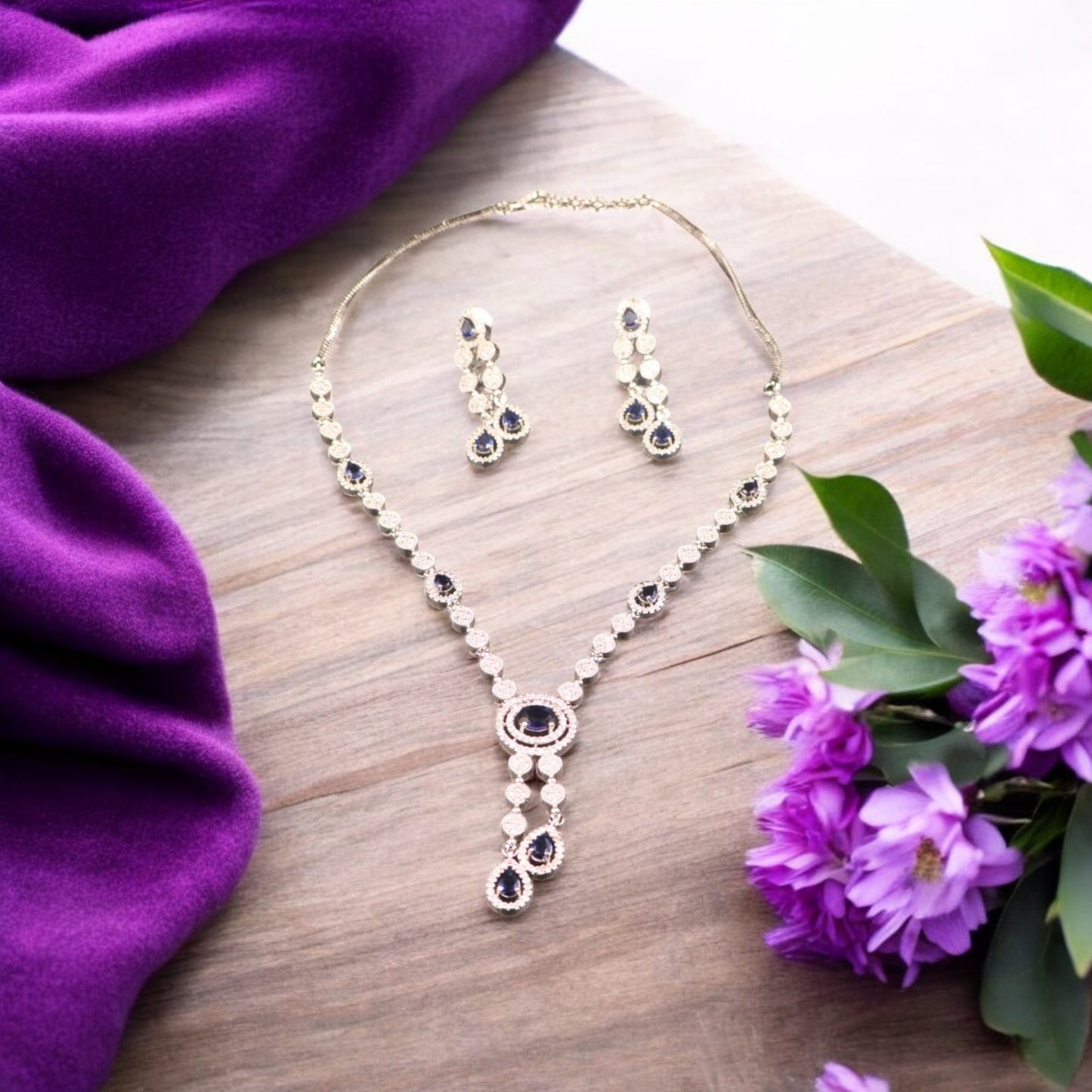 Royal Blue Poonam American Diamond Necklace set