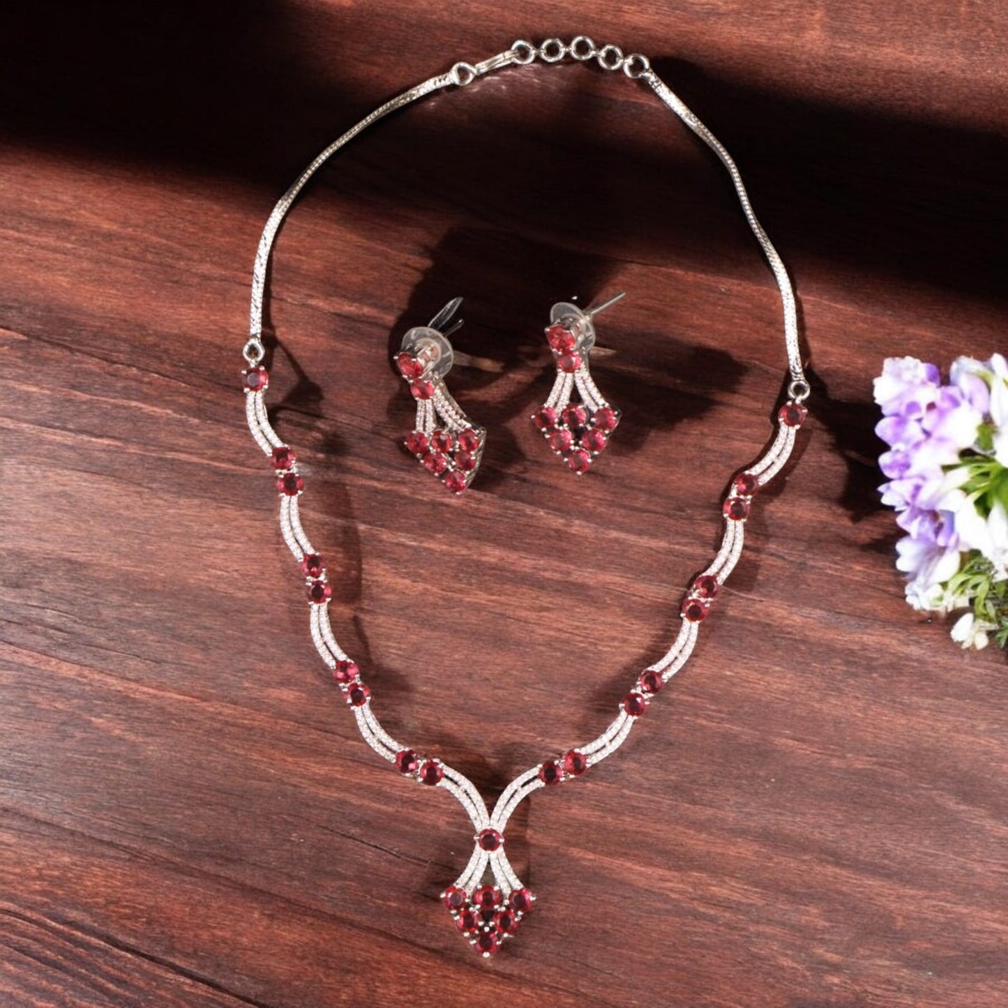 Dark Pink Lavanya American Diamond Necklace set