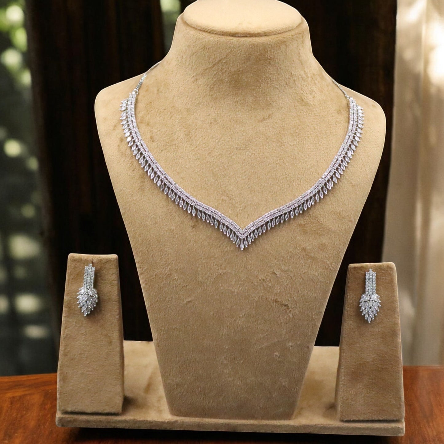 Silvery Hemavalli American Diamond Necklace set