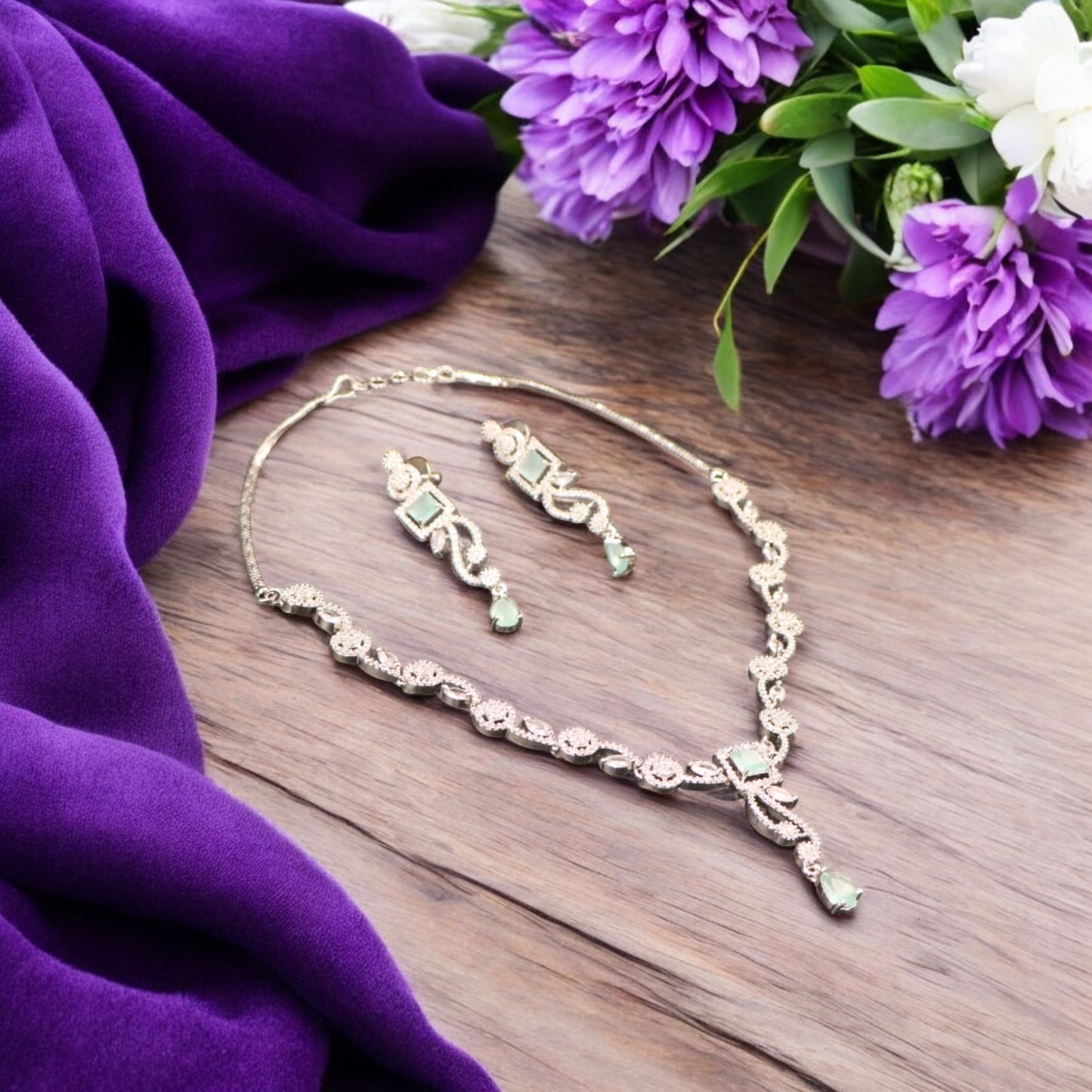 Turquoise Suvarna American Diamond Necklace set