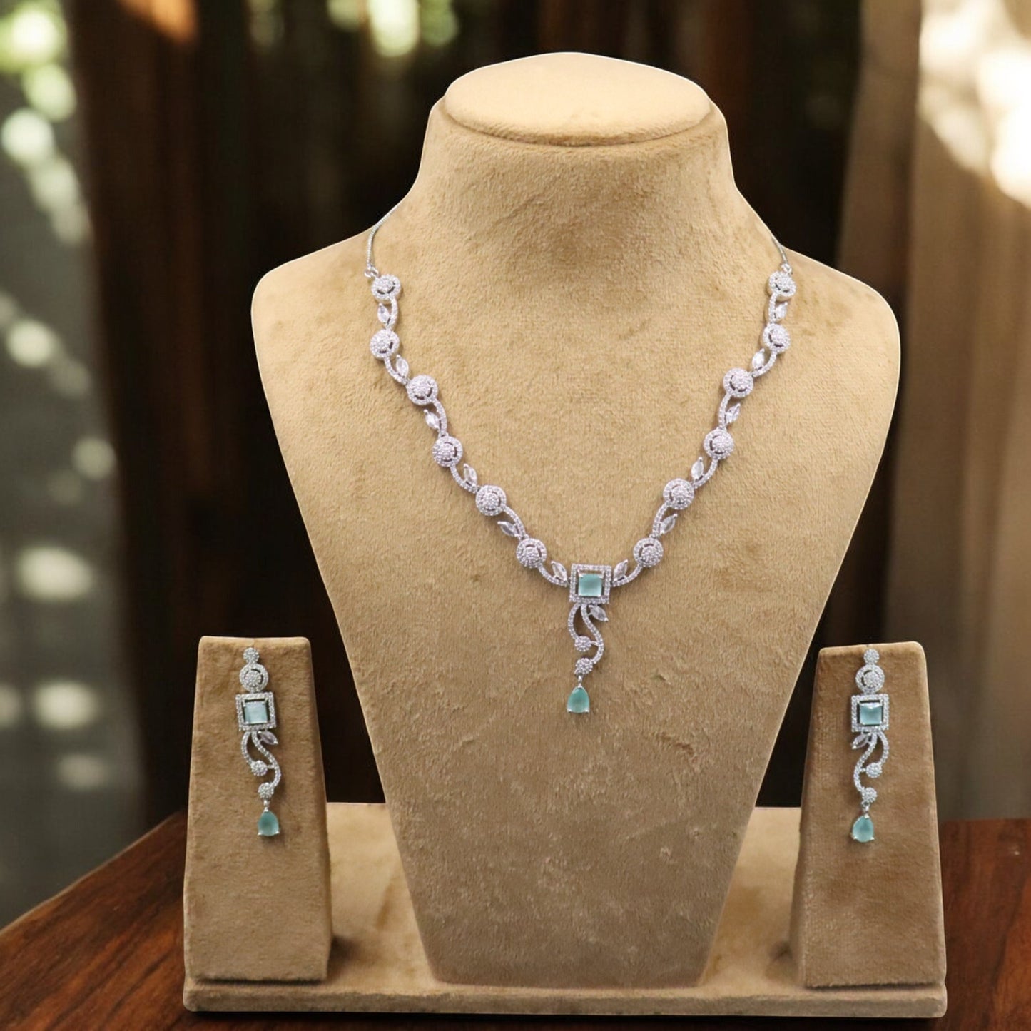 Turquoise Suvarna American Diamond Necklace set