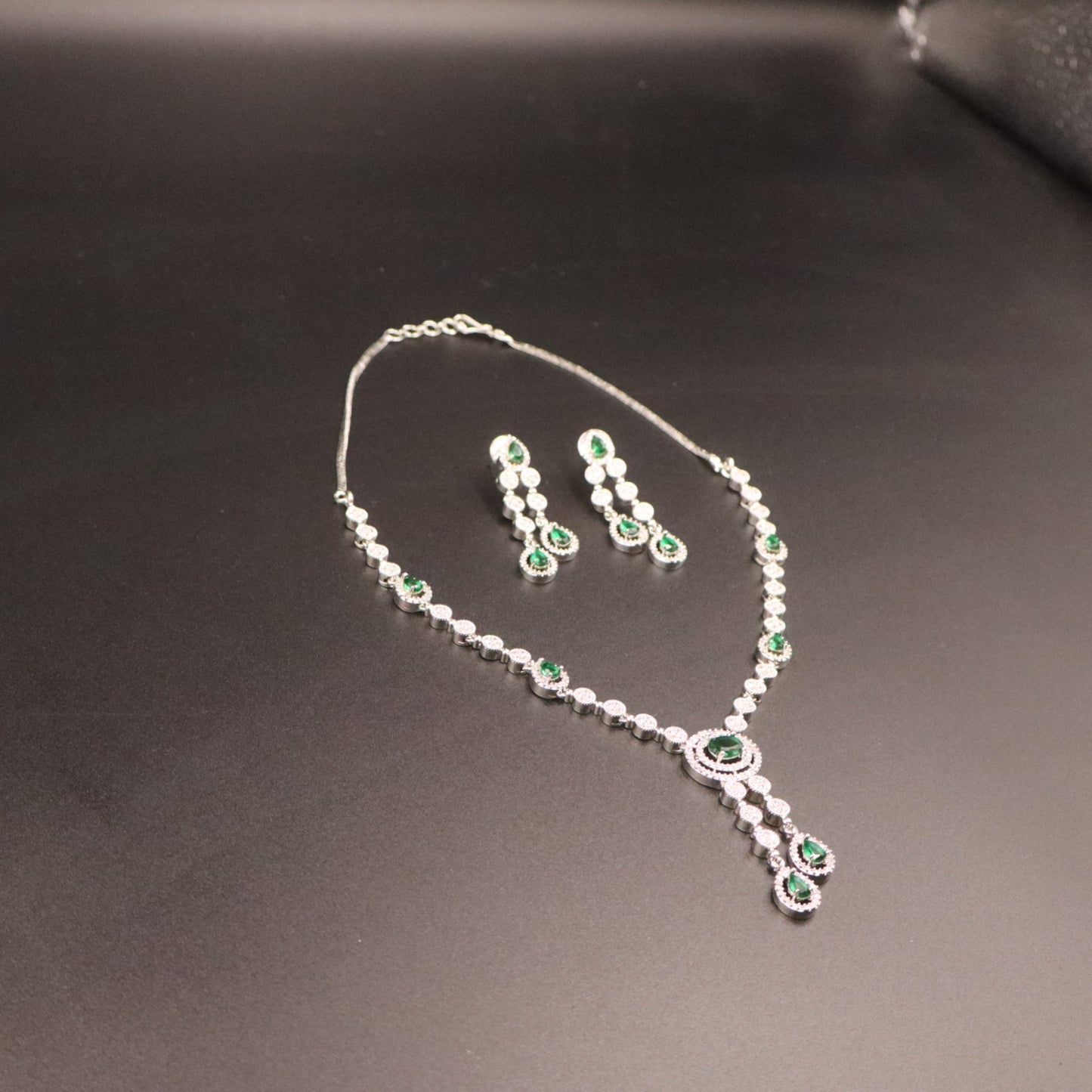 Emerald Poonam American Diamond Necklace set