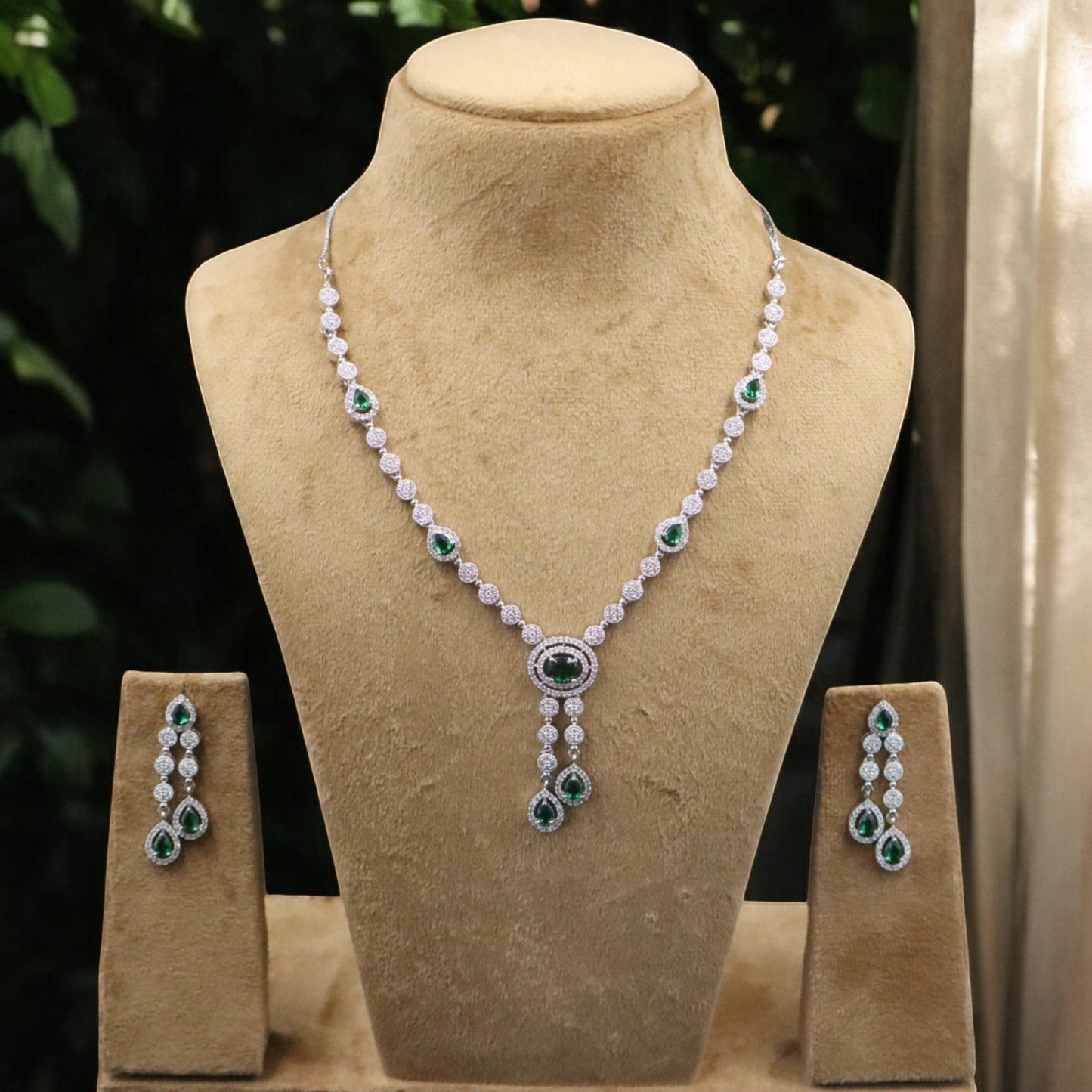 Emerald Poonam American Diamond Necklace set