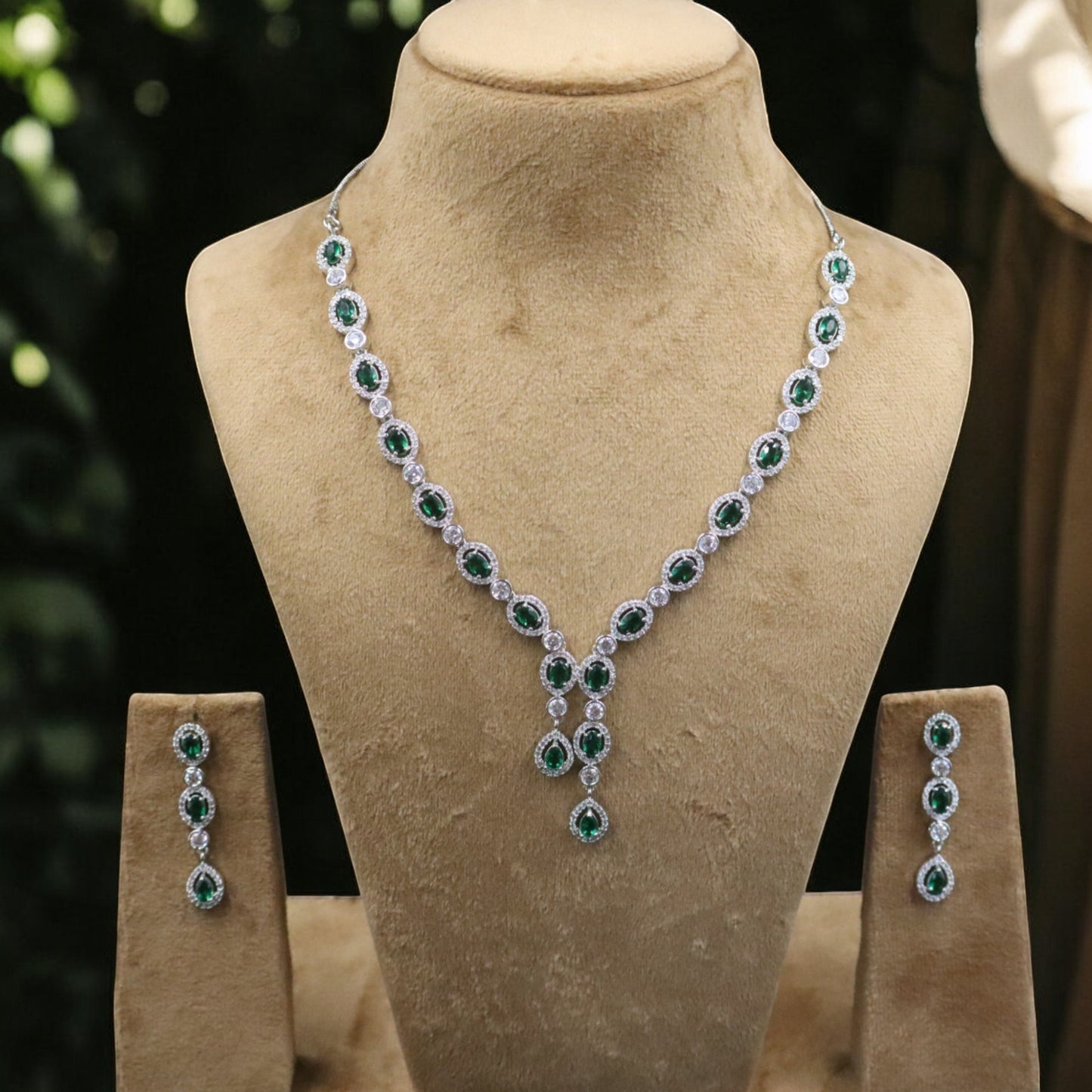 Emerald Chitramani American Diamond Necklace set