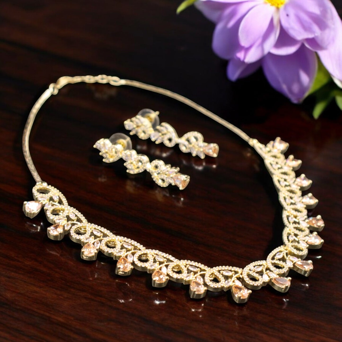 Golden Amritanjali American Diamond Necklace set