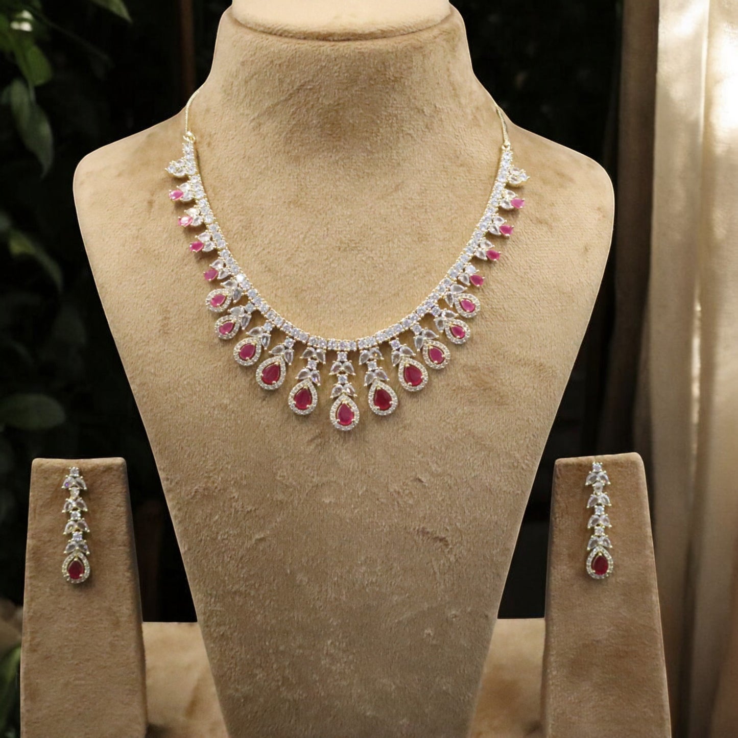 Magenta Charulata American Diamond Necklace set