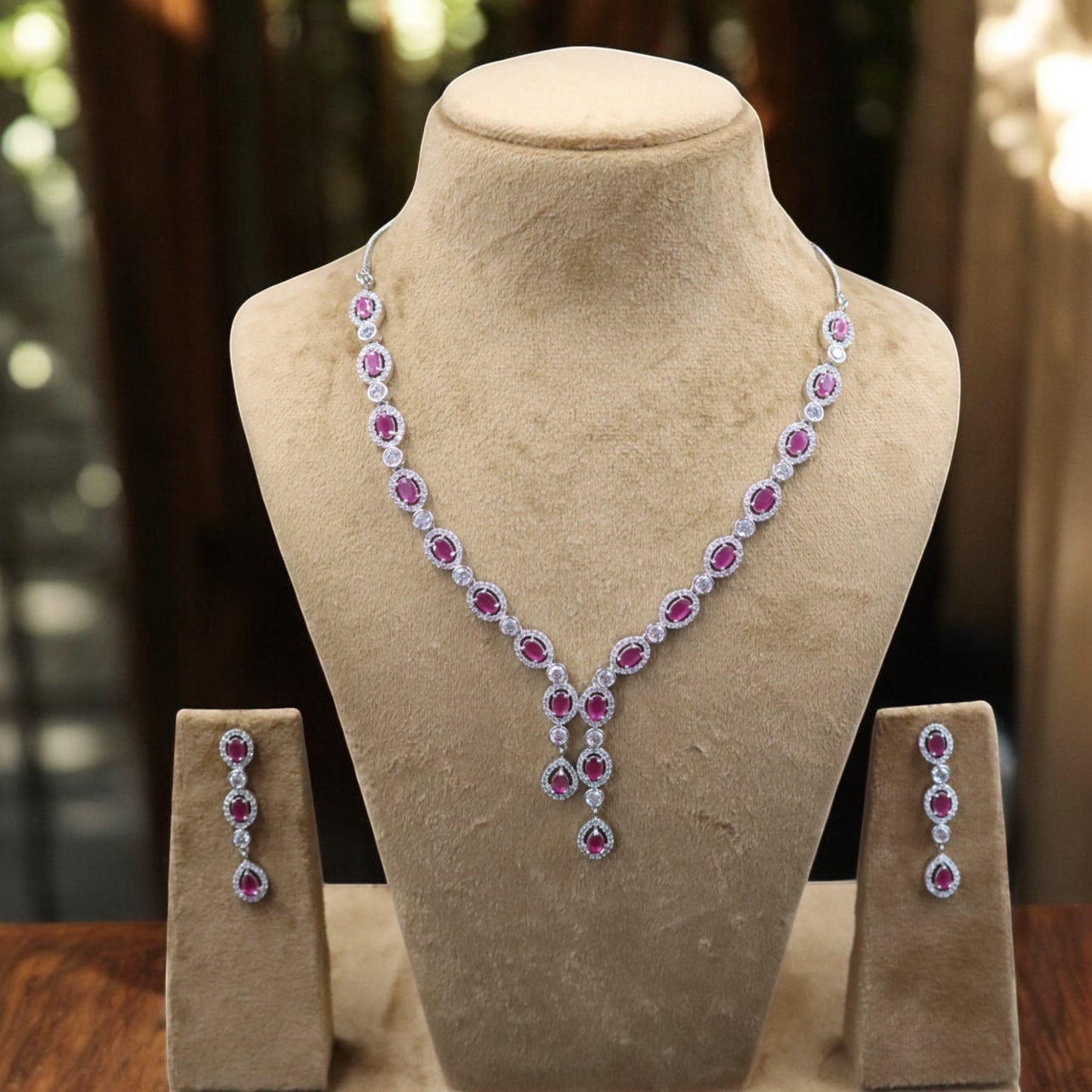 Magenta Chitramani American Diamond Necklace set