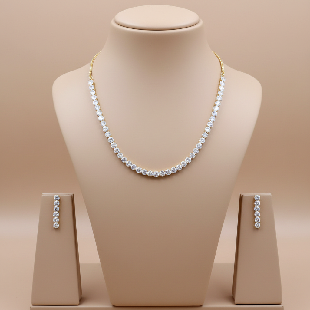 Golden Tripti American Diamond Necklace set