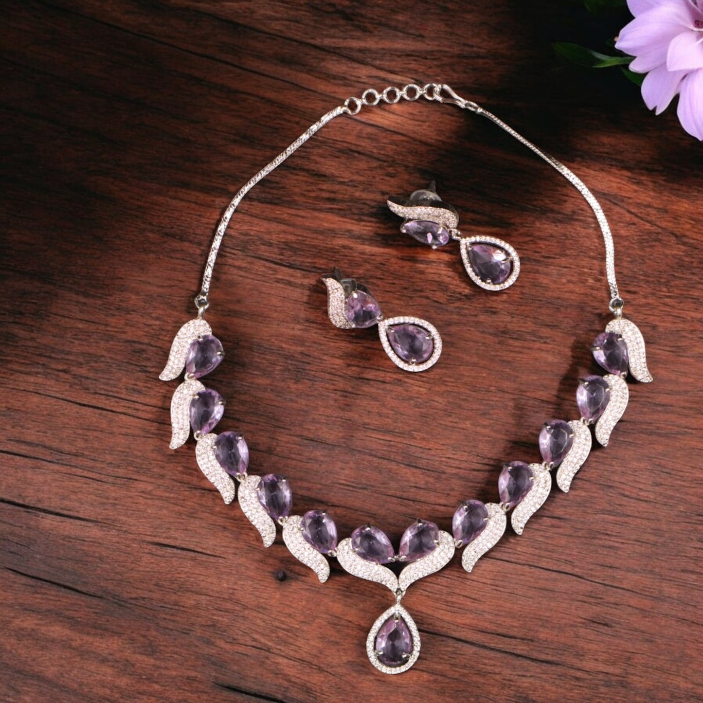 Lavender Sattvika American Diamond Necklace set
