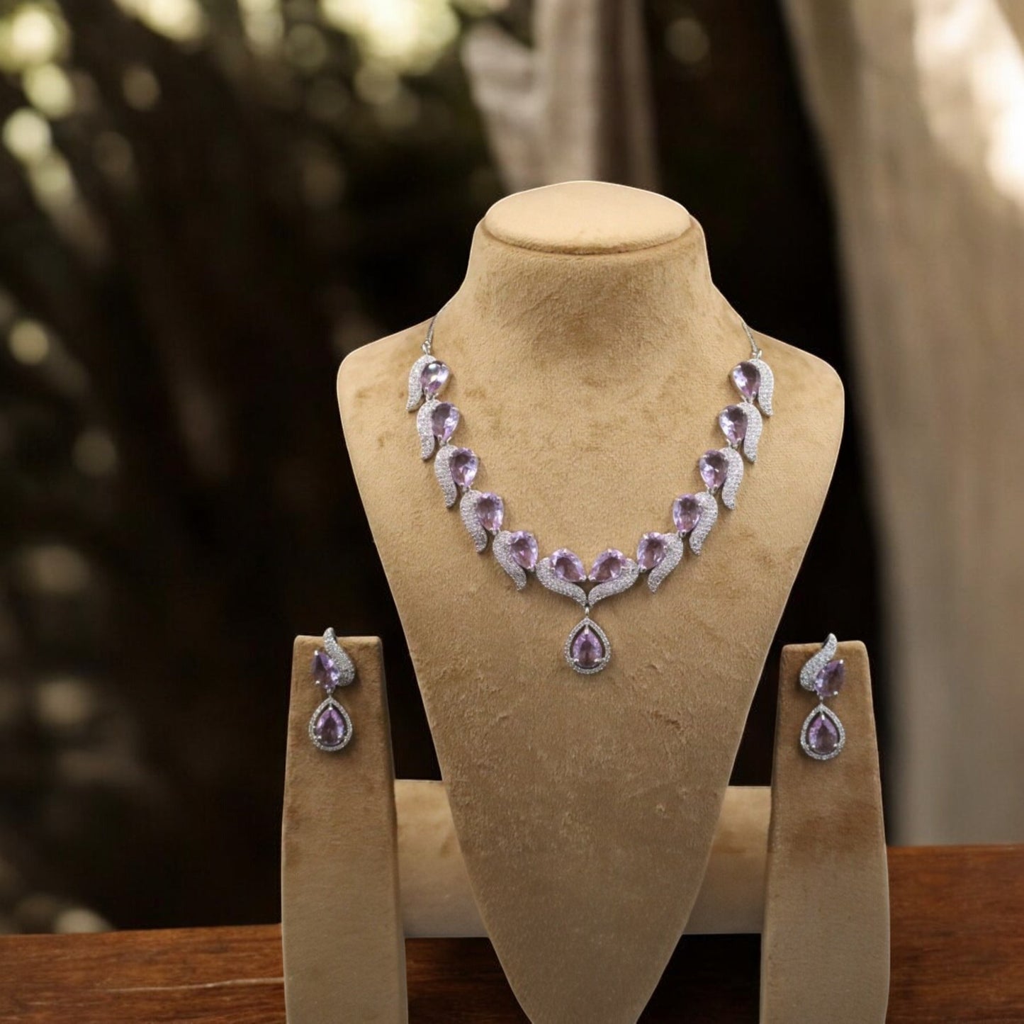 Lavender Sattvika American Diamond Necklace set