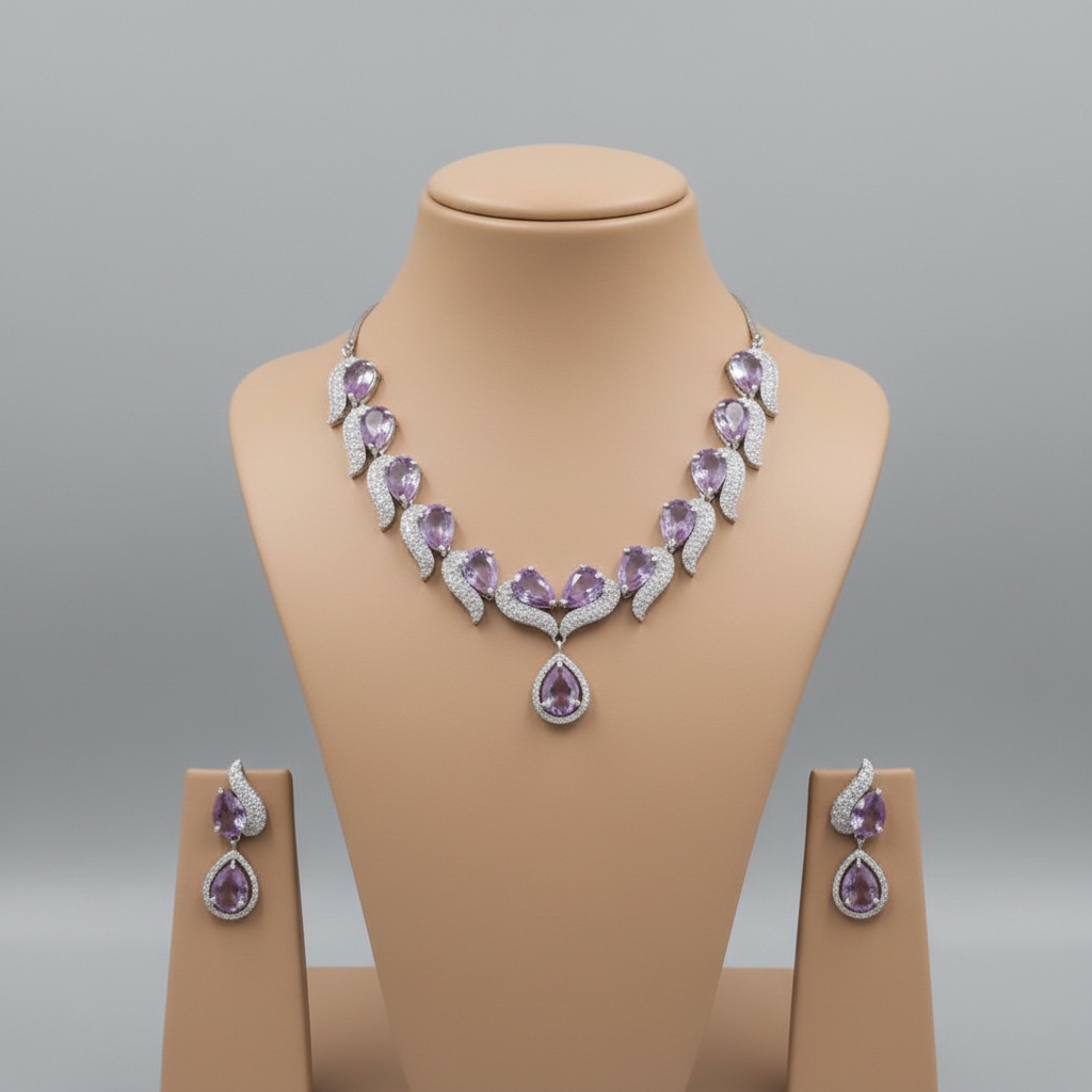 Lavender Sattvika American Diamond Necklace set