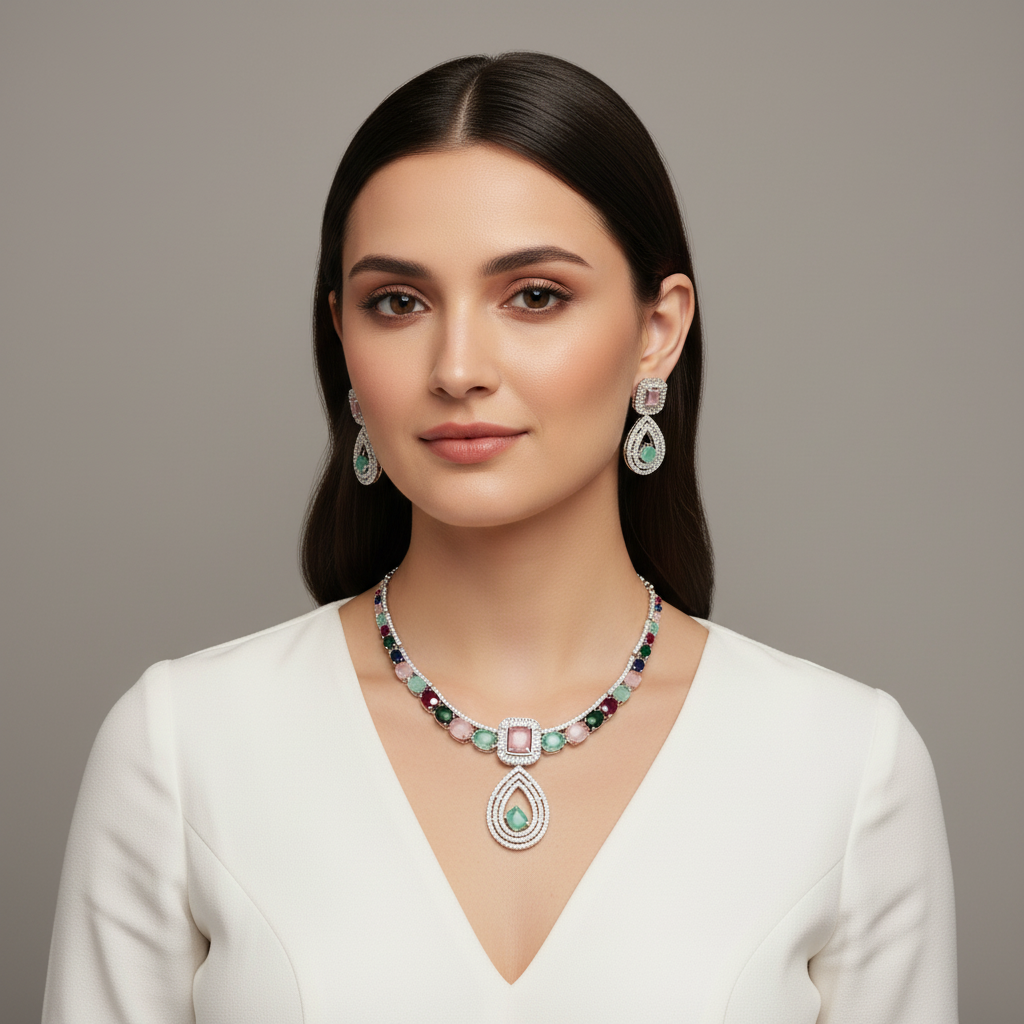 Multicolor Yashodhara American Diamond Necklace set