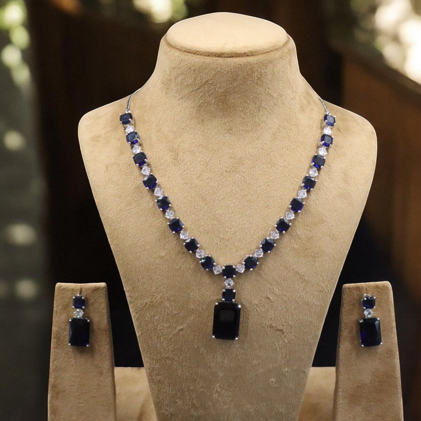 Royal Blue Chandni American Diamond Necklace set