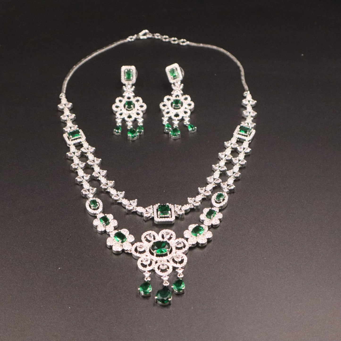 Emerald Kalavati American Diamond Necklace set