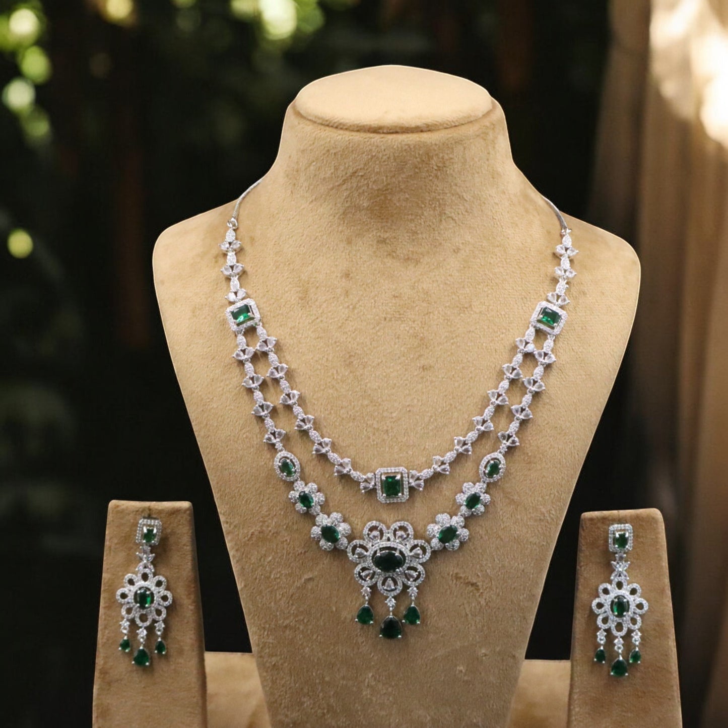 Emerald Kalavati American Diamond Necklace set