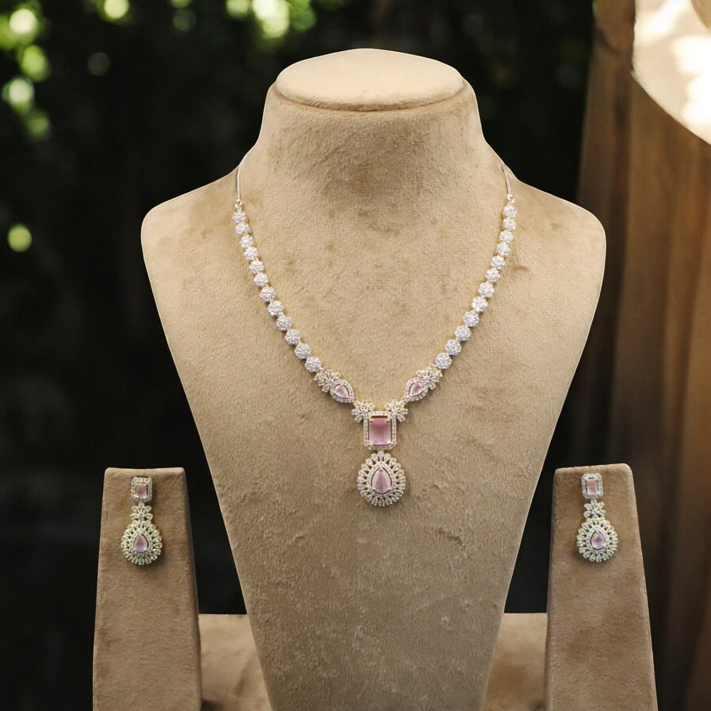 Pink Padmavati American Diamond Necklace set