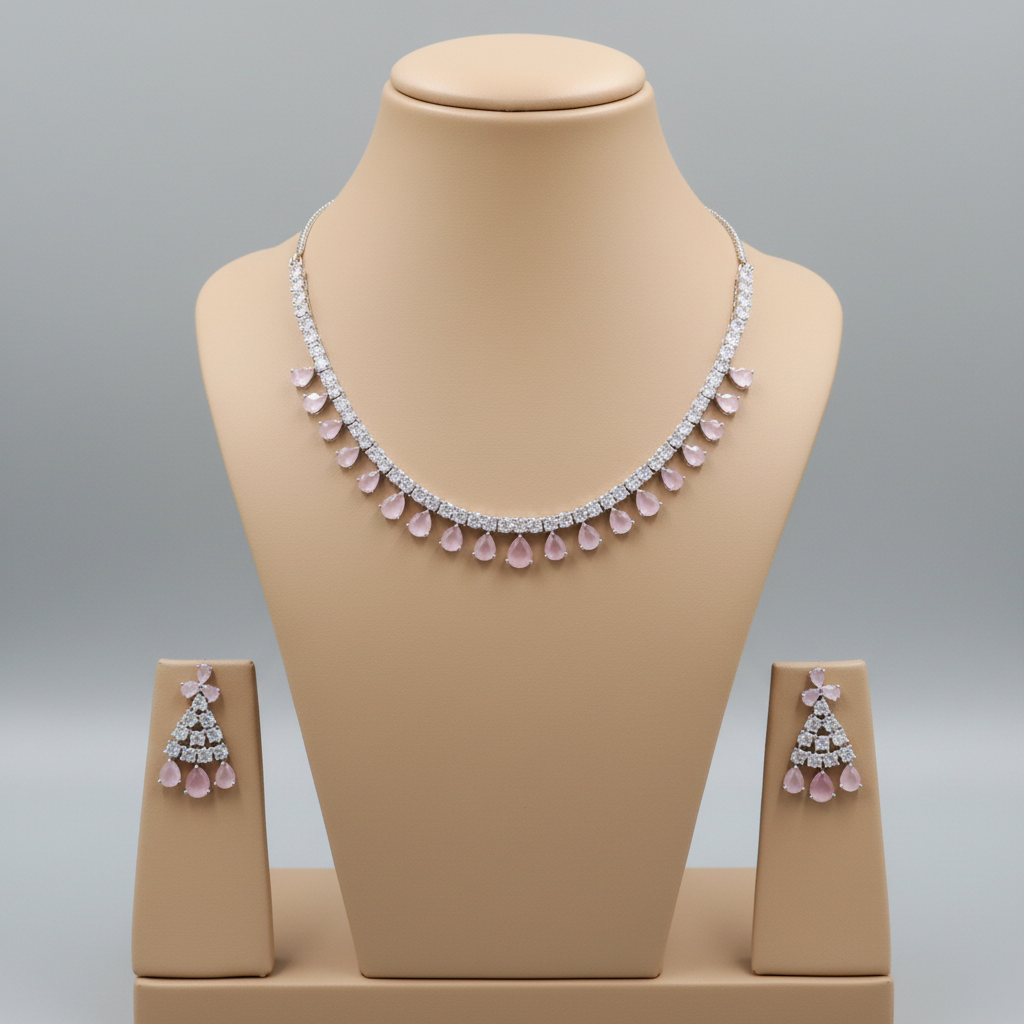 Pink Ratnashree American Diamond Necklace set