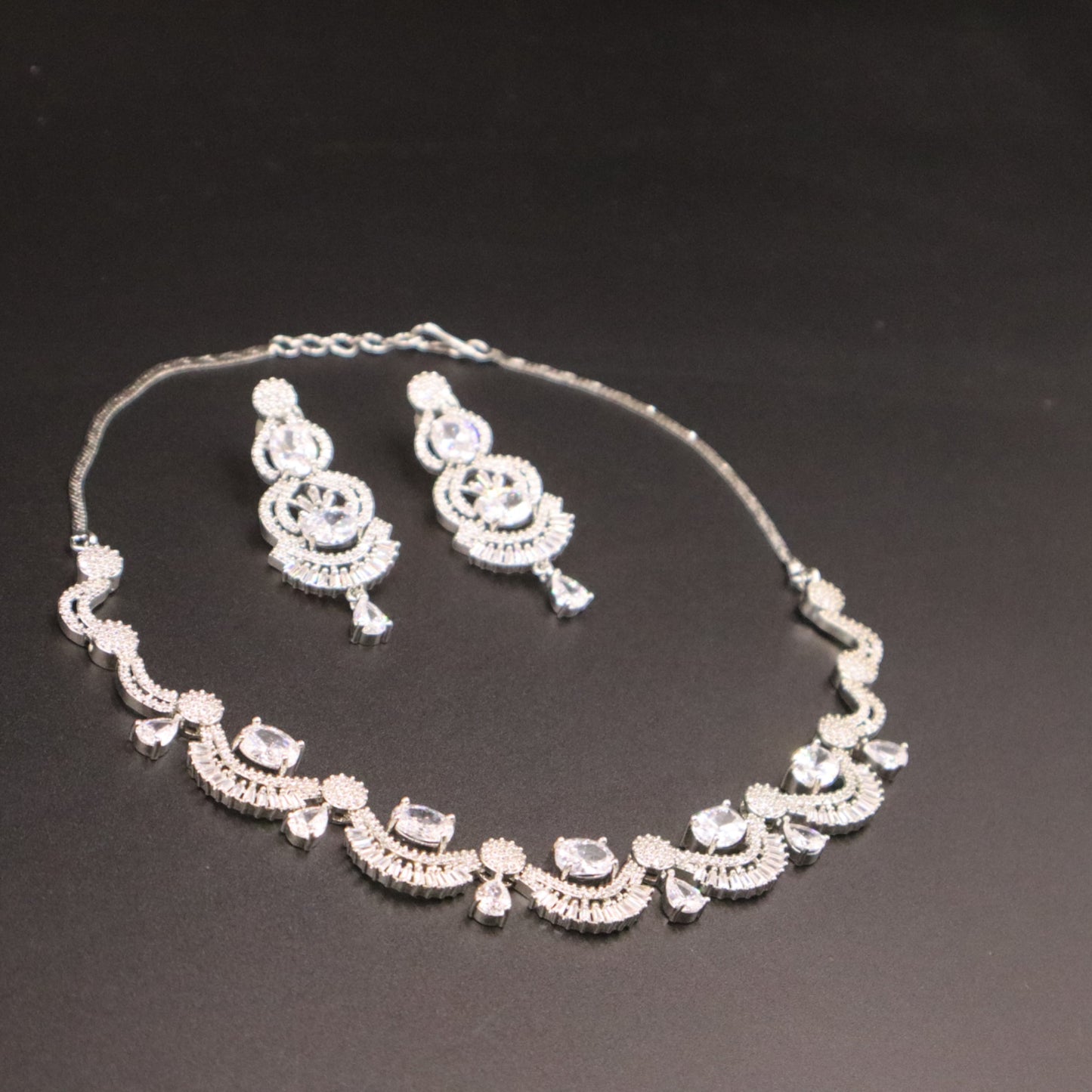 Silvery Aishwarya American Diamond Necklace set