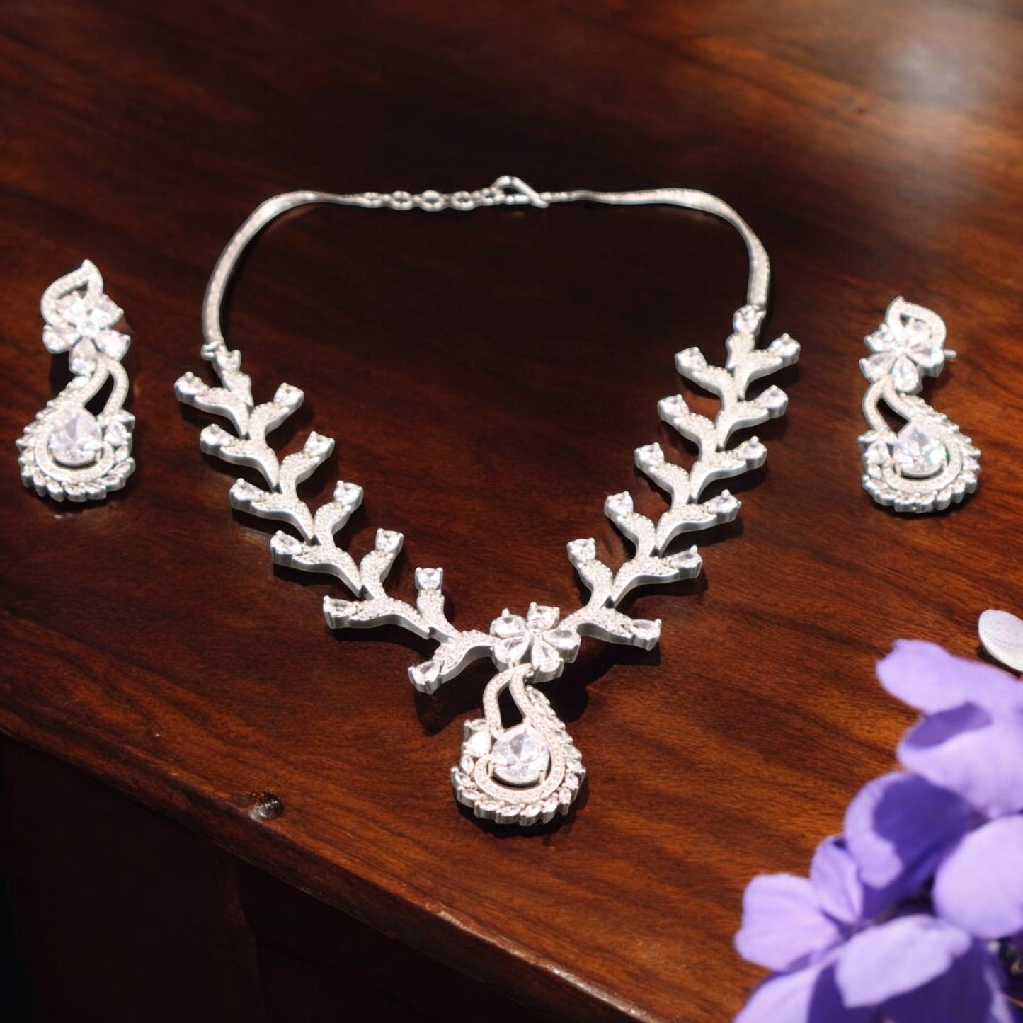 Silvery Kalpita American Diamond Necklace set