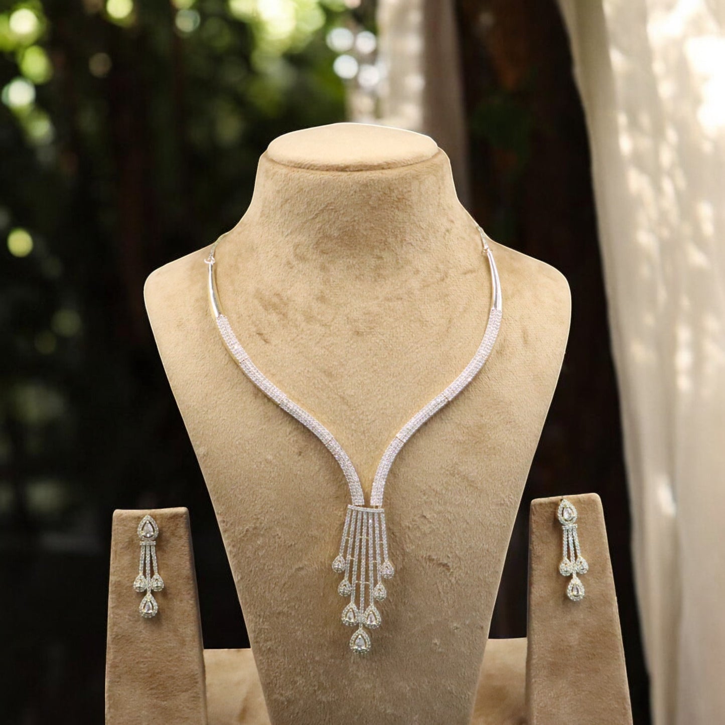 Golden Dhwani American Diamond Hasli Necklace set