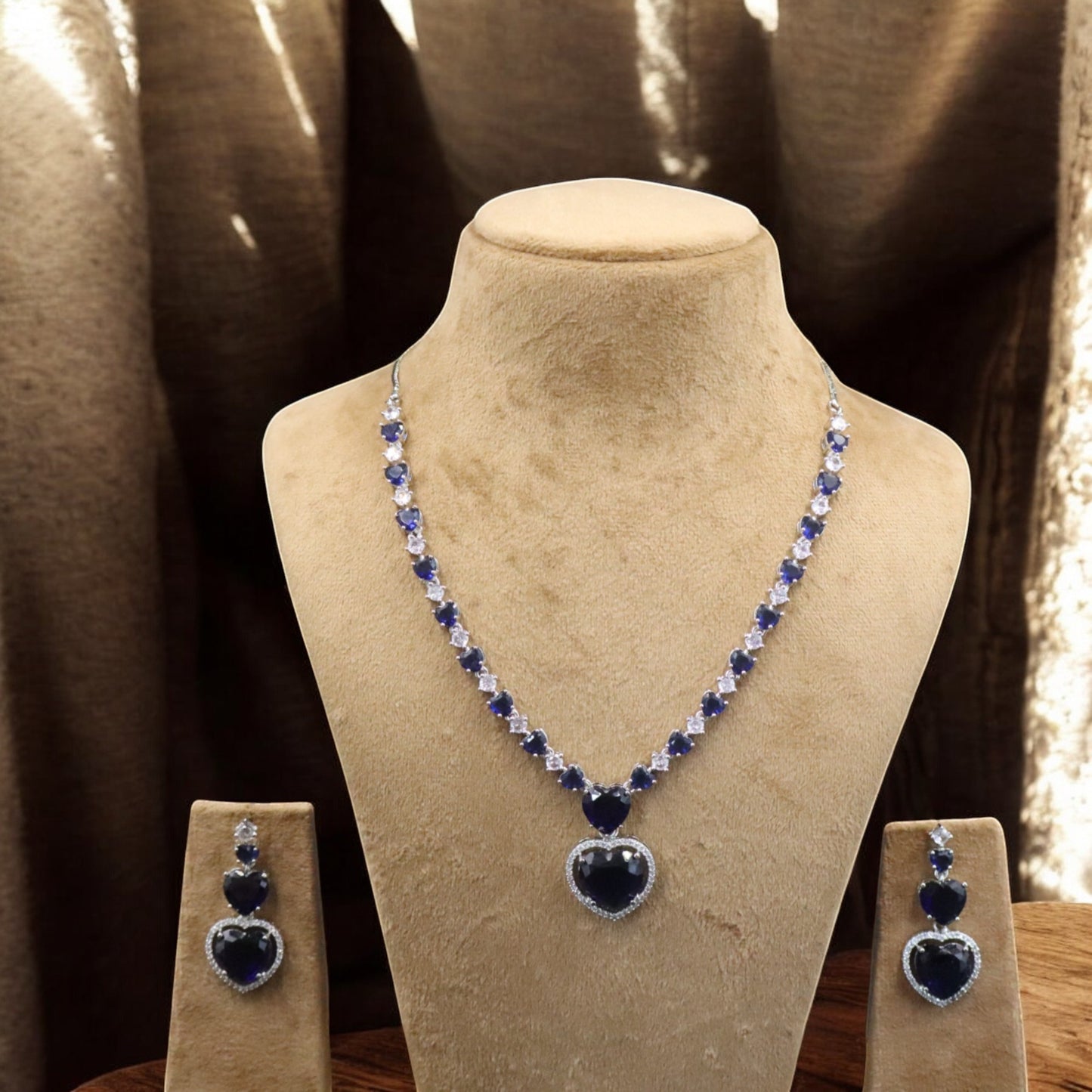 Royal Blue Hridaya American Diamond Necklace set