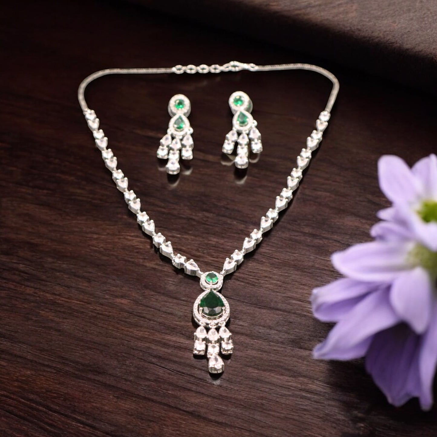 Emerald Vilasini American Diamond Necklace set
