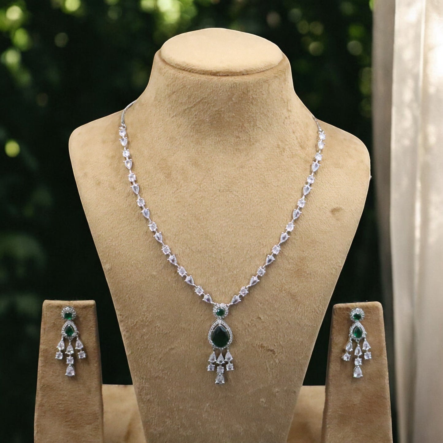 Emerald Vilasini American Diamond Necklace set