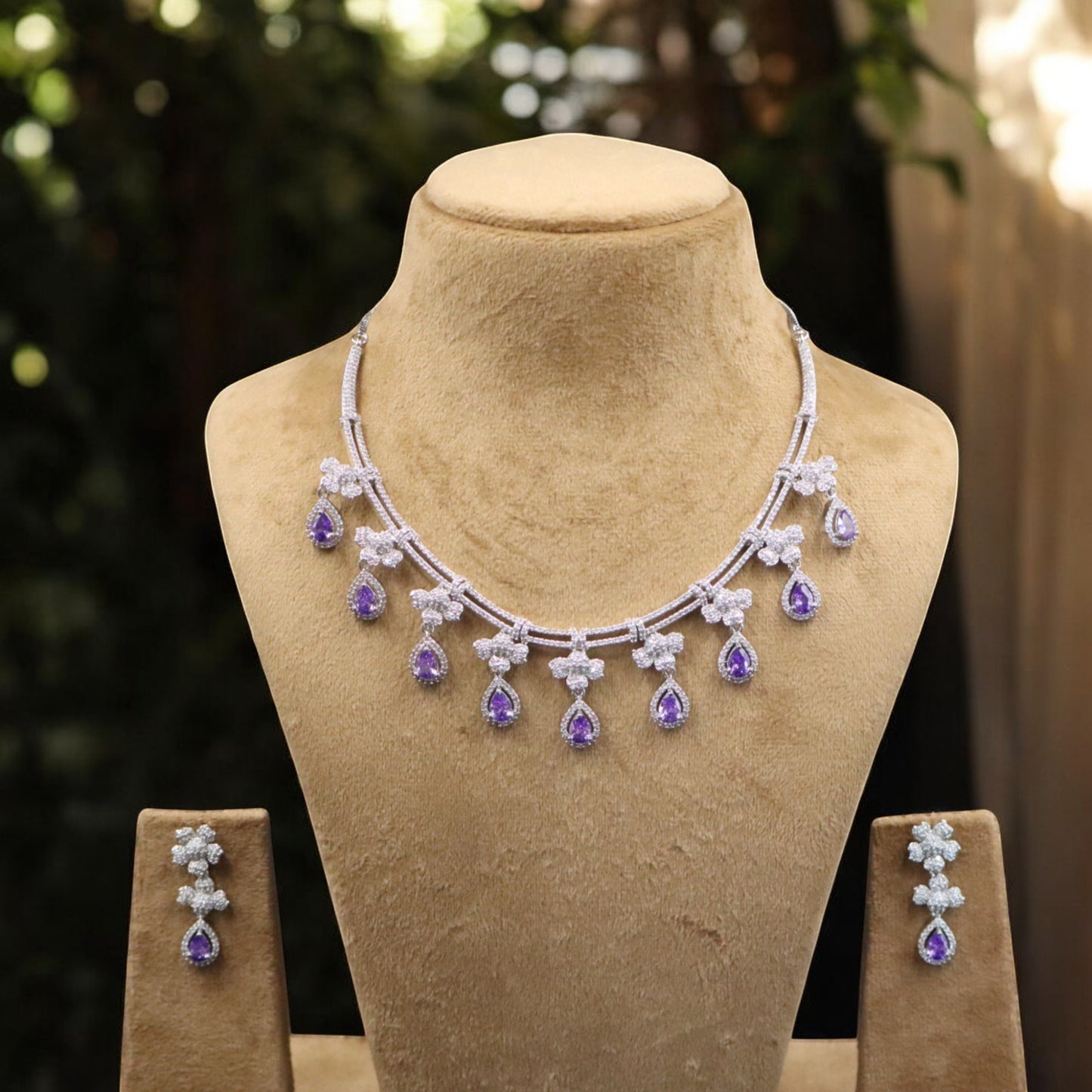 Purple Kavyanjali American Diamond Necklace set