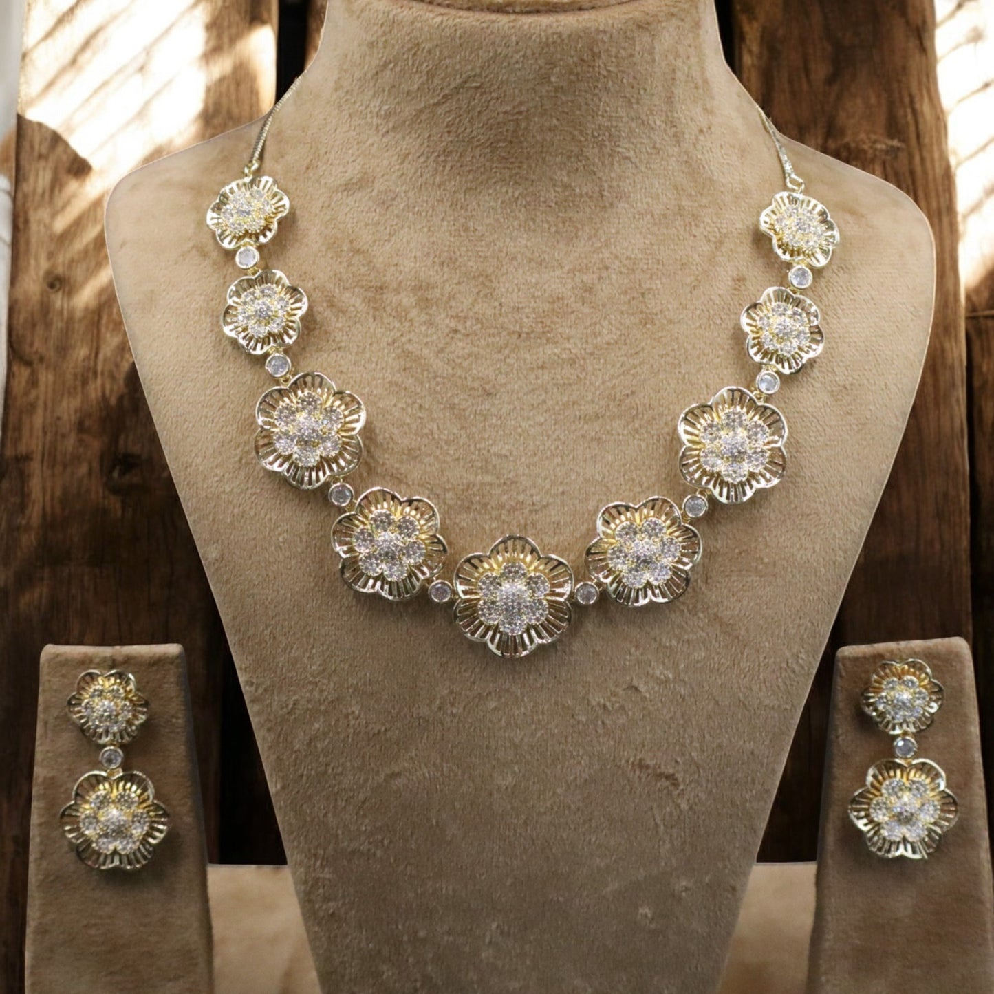 Golden Sangita American Diamond Necklace set