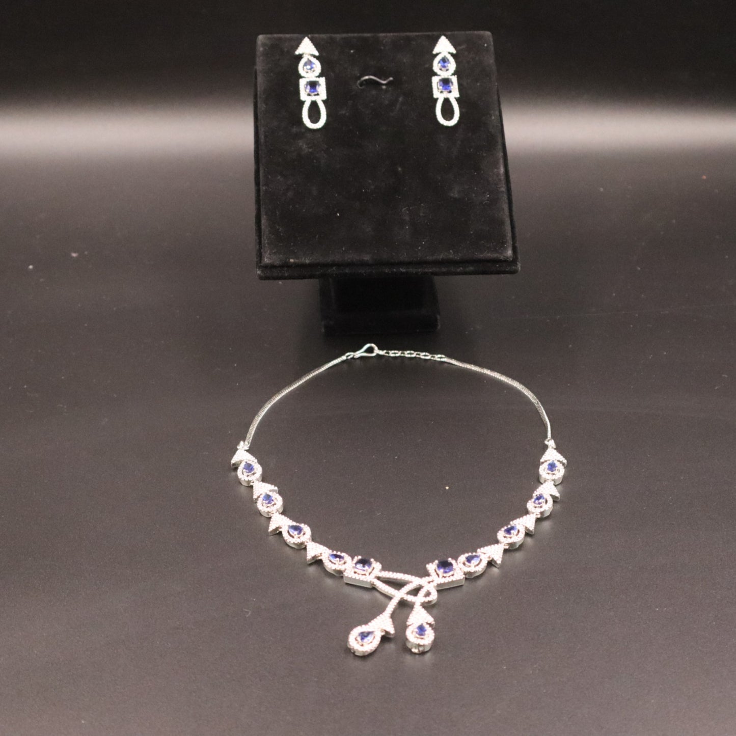 Royal Blue Parijat American Diamond Necklace set
