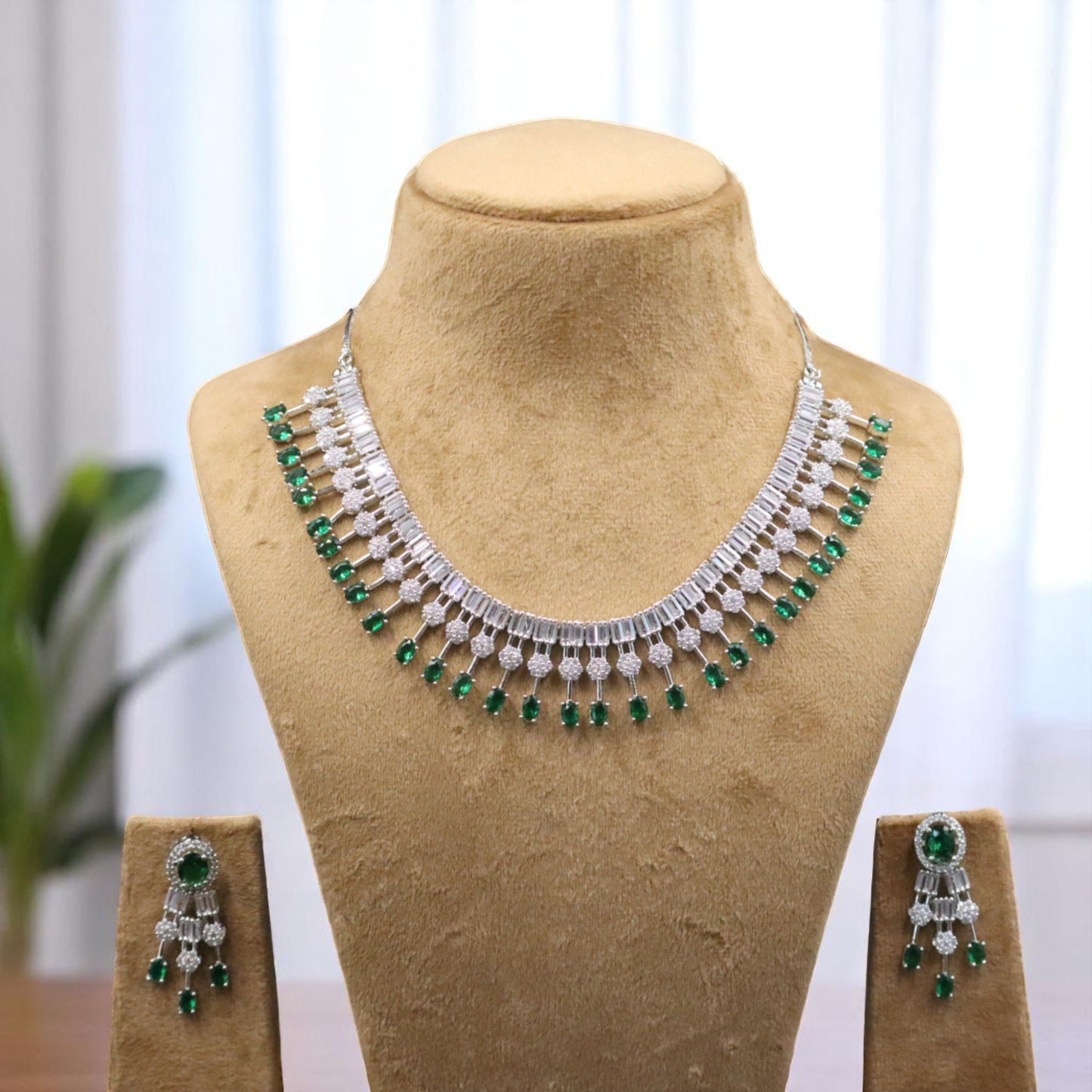Emerald Devyani American Diamond Necklace set