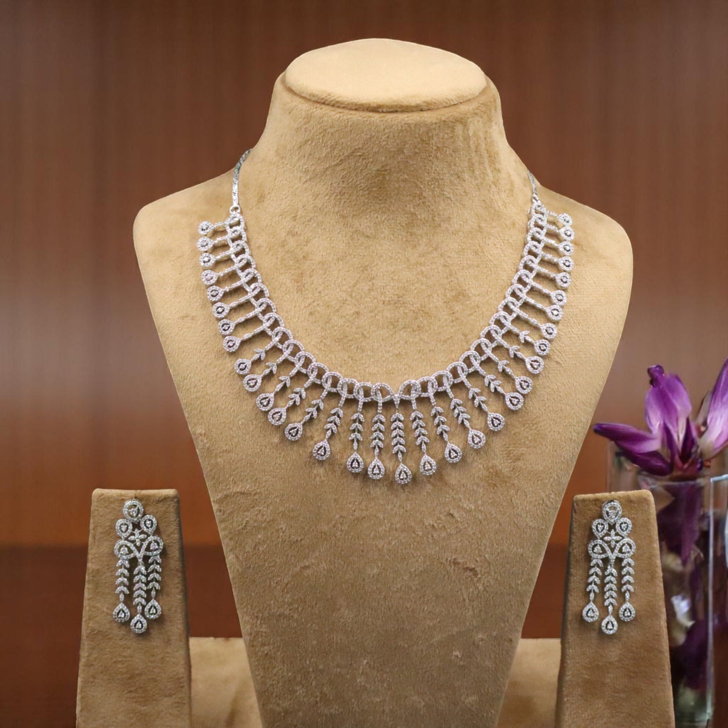 Silvery Satyavathi American Diamond Necklace set